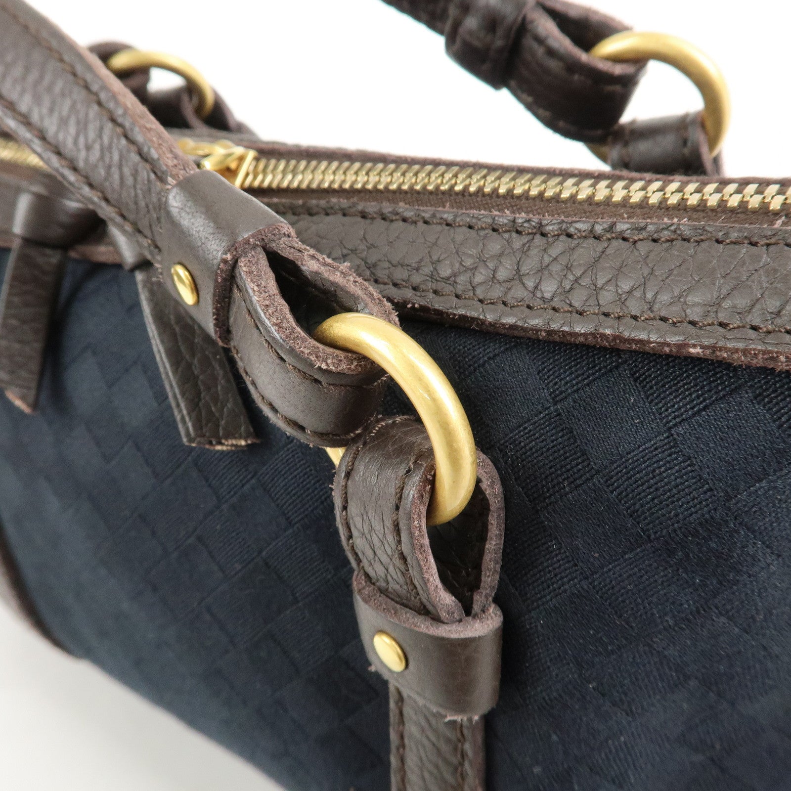 BOTTEGA VENETA Intrecciato Canvas Leather Mini Boston Bag 142470 Used