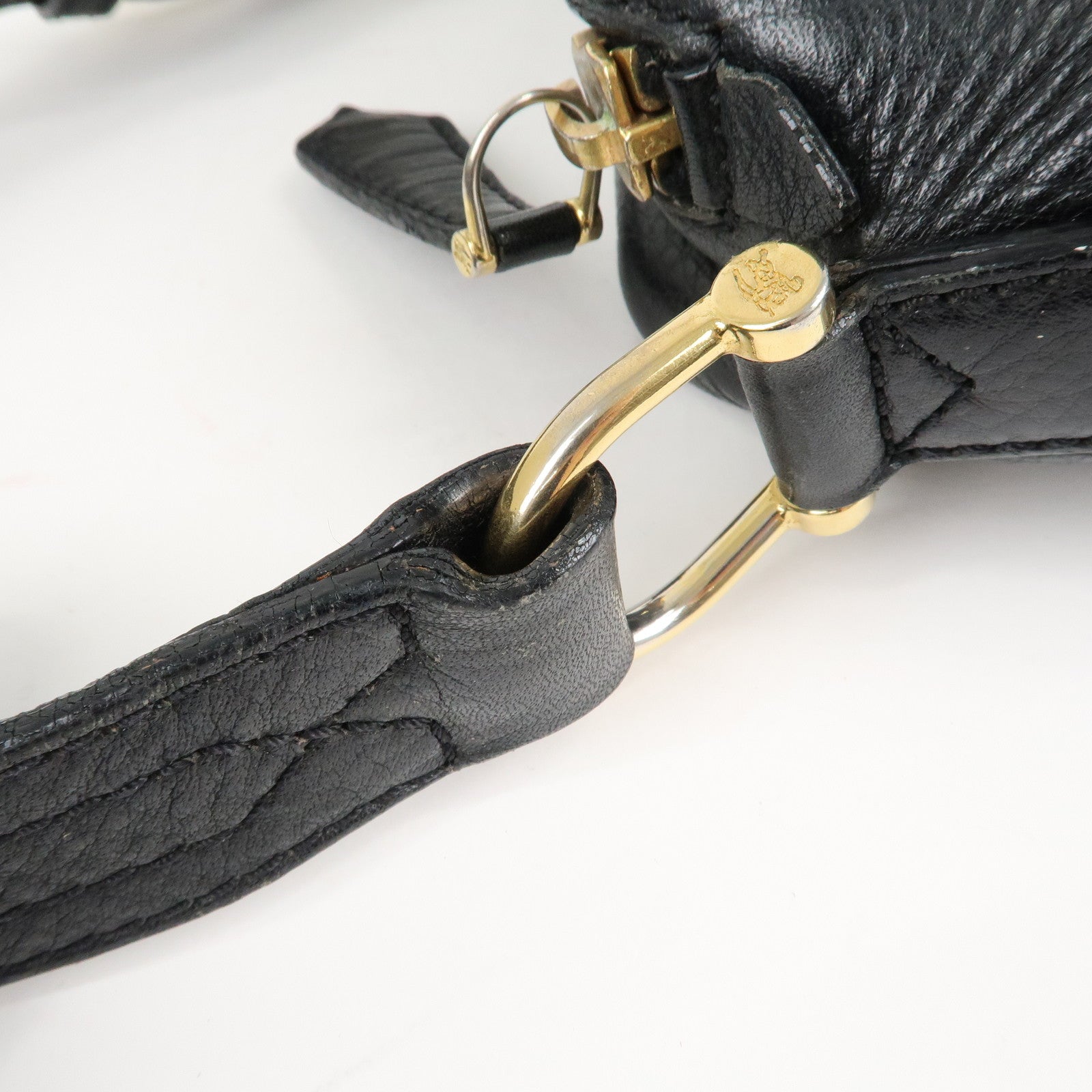 BURBERRY Logo Leather Shoulder Bag Hand Bag Black Used