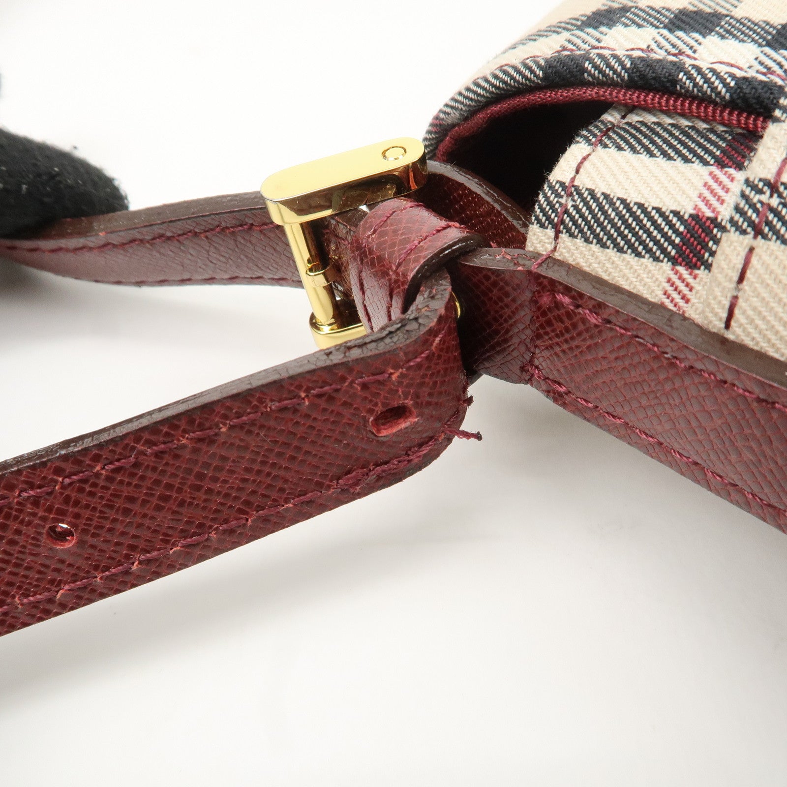 BURBERRY Canvas Leather Nova Plaid Shoulder Bag Hand Bag Bordeaux Used