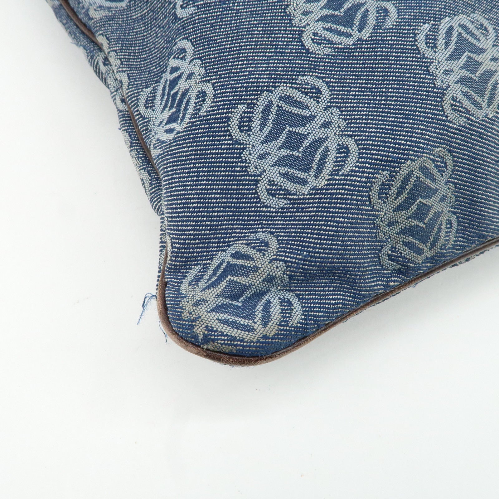 LOEWE Anagram Canvas Leather Tote Bag Blue Brown Used