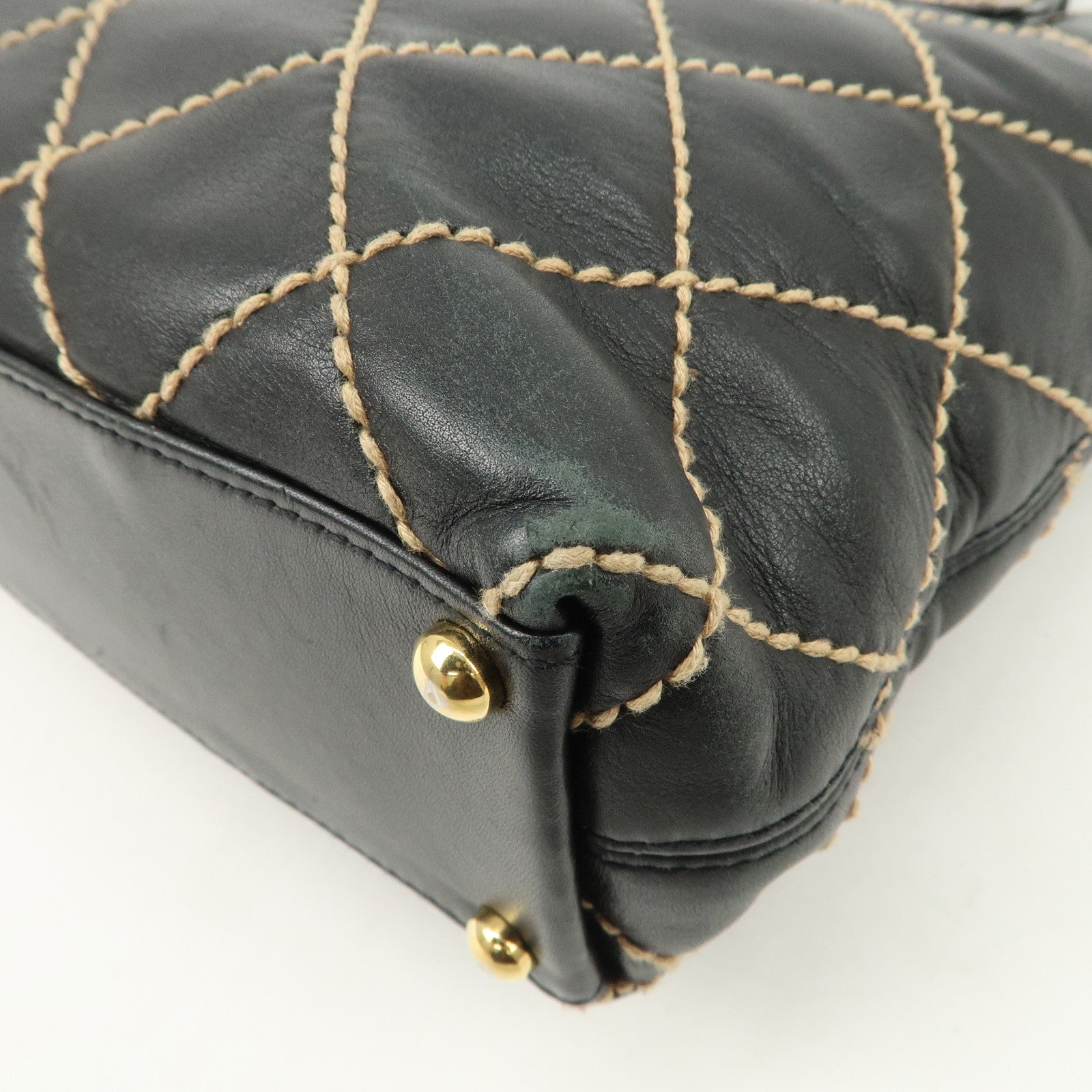 CHANEL Wild Stitch Lamb Skin Tote Bag Hand Bag Black A18126 Used