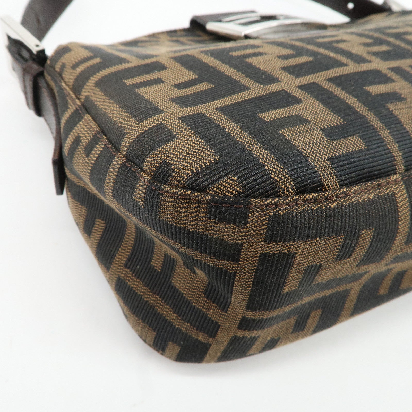 FENDI Zucca Canvas Leather Semi-Shoulder Bag Brown Black 26725 Used