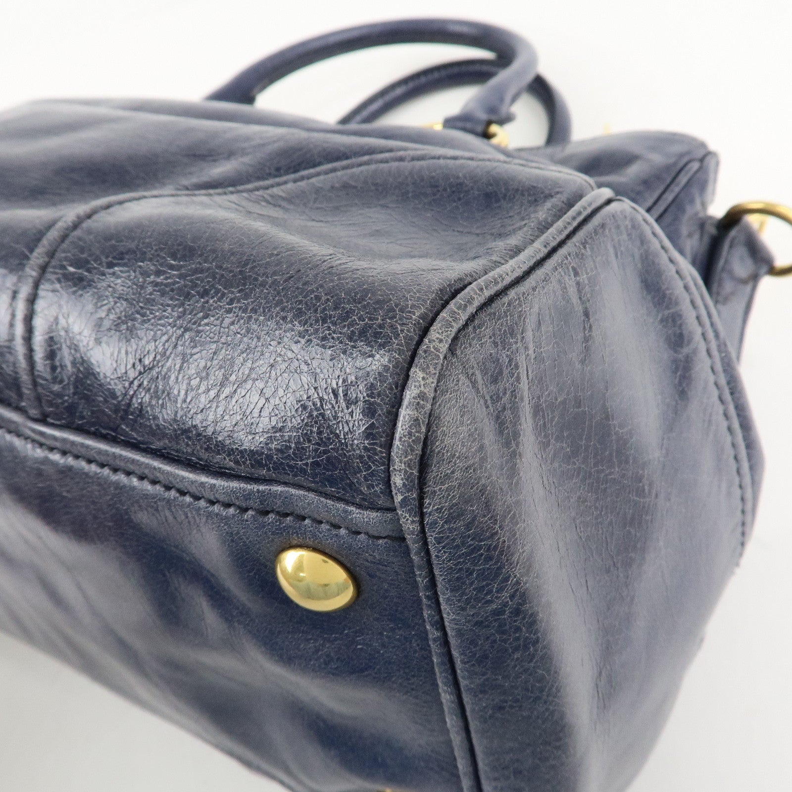 MIU MIU Leather 2Way Bag Hand Bag Shoulder Bag Blue RN1127 Used