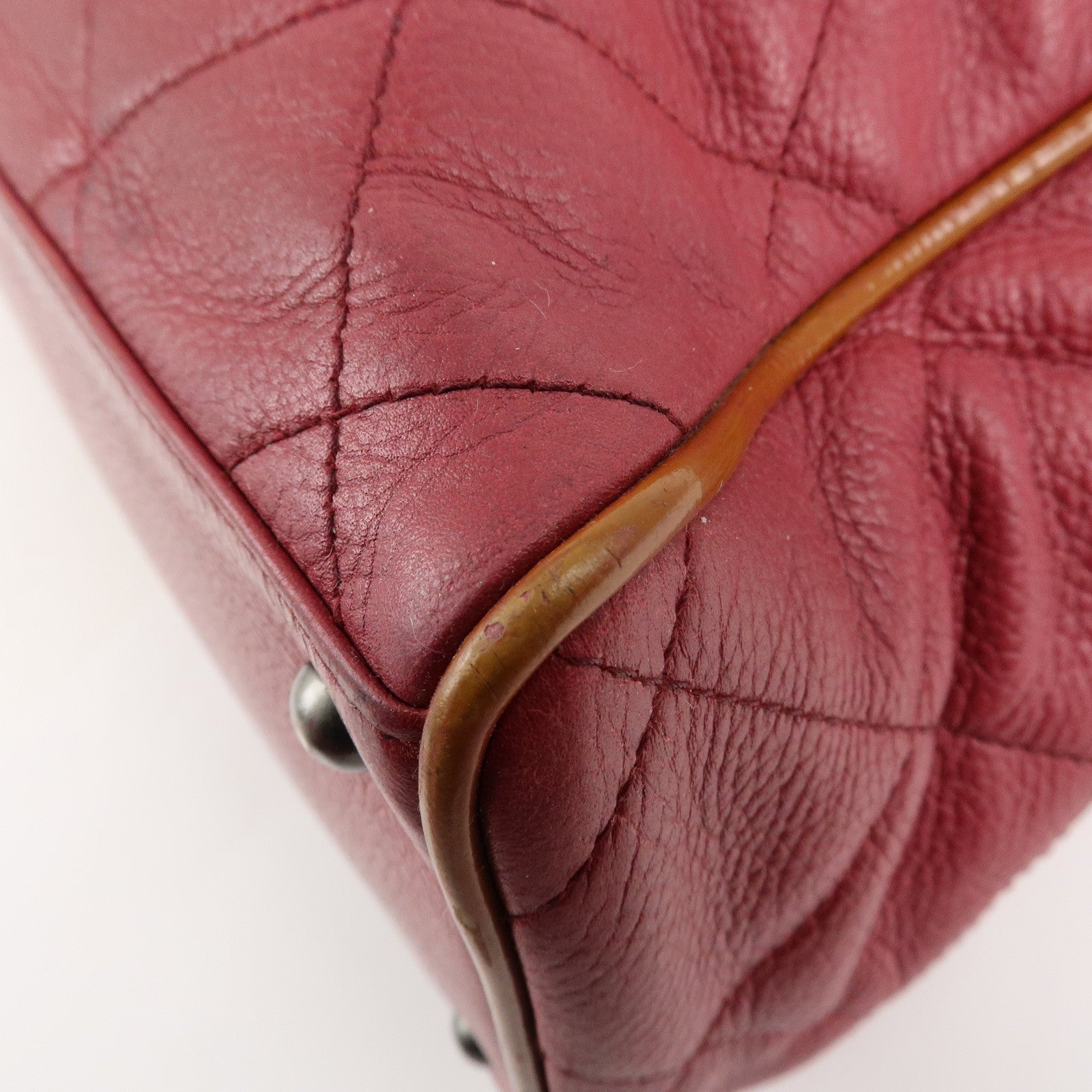 CHANEL Matelasse Caviar Skin Patent Boston Bag Hand Bag Red Used