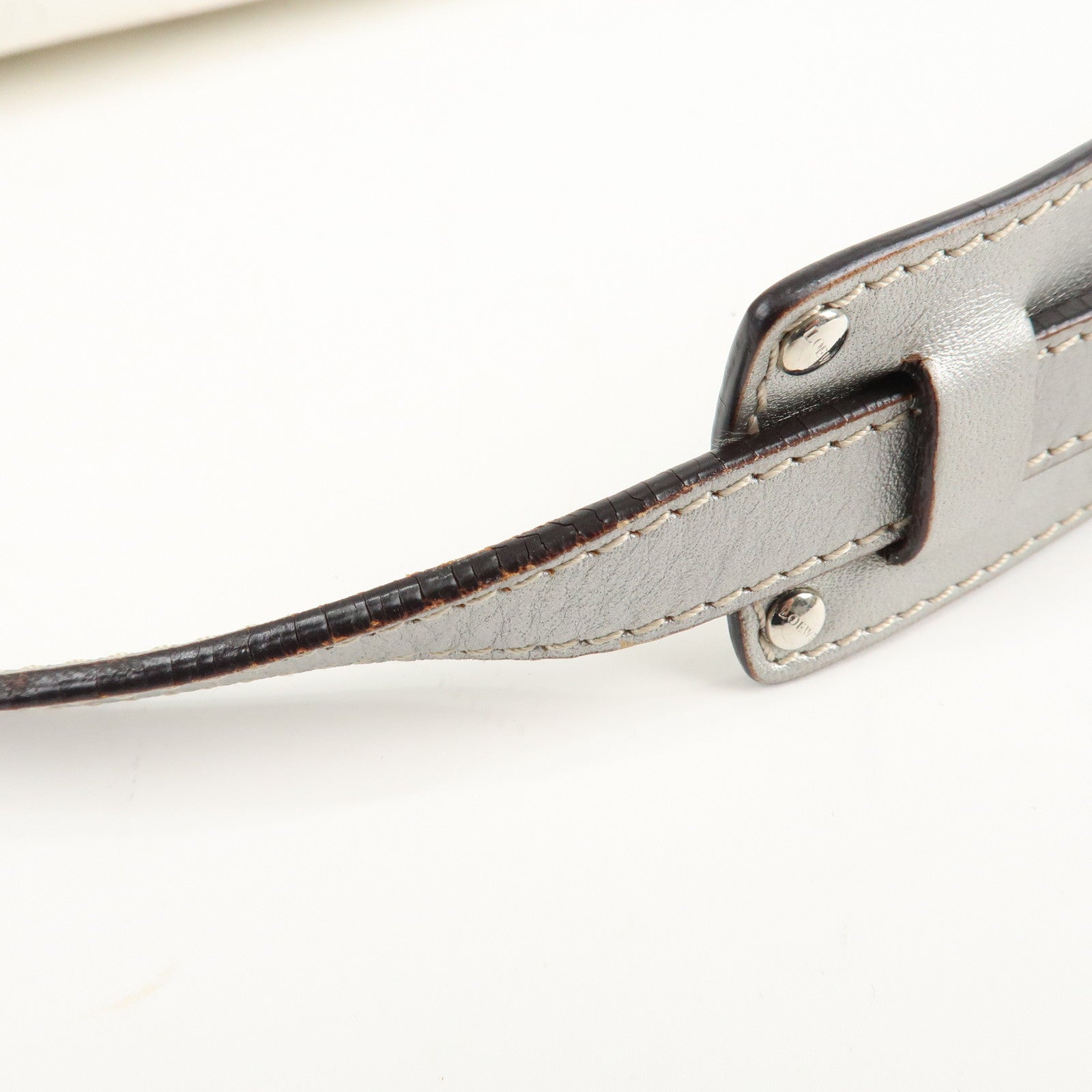 LOEWE Anagram Canvas Leather One-Shoulder Bag Ivory 290711 Used