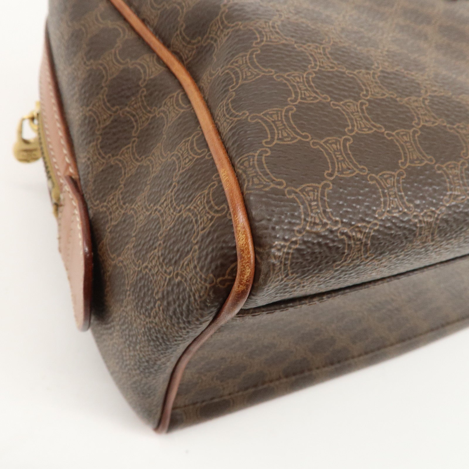 CELINE Macadam PVC Leather Boston Bag Hand Bag Brown Used