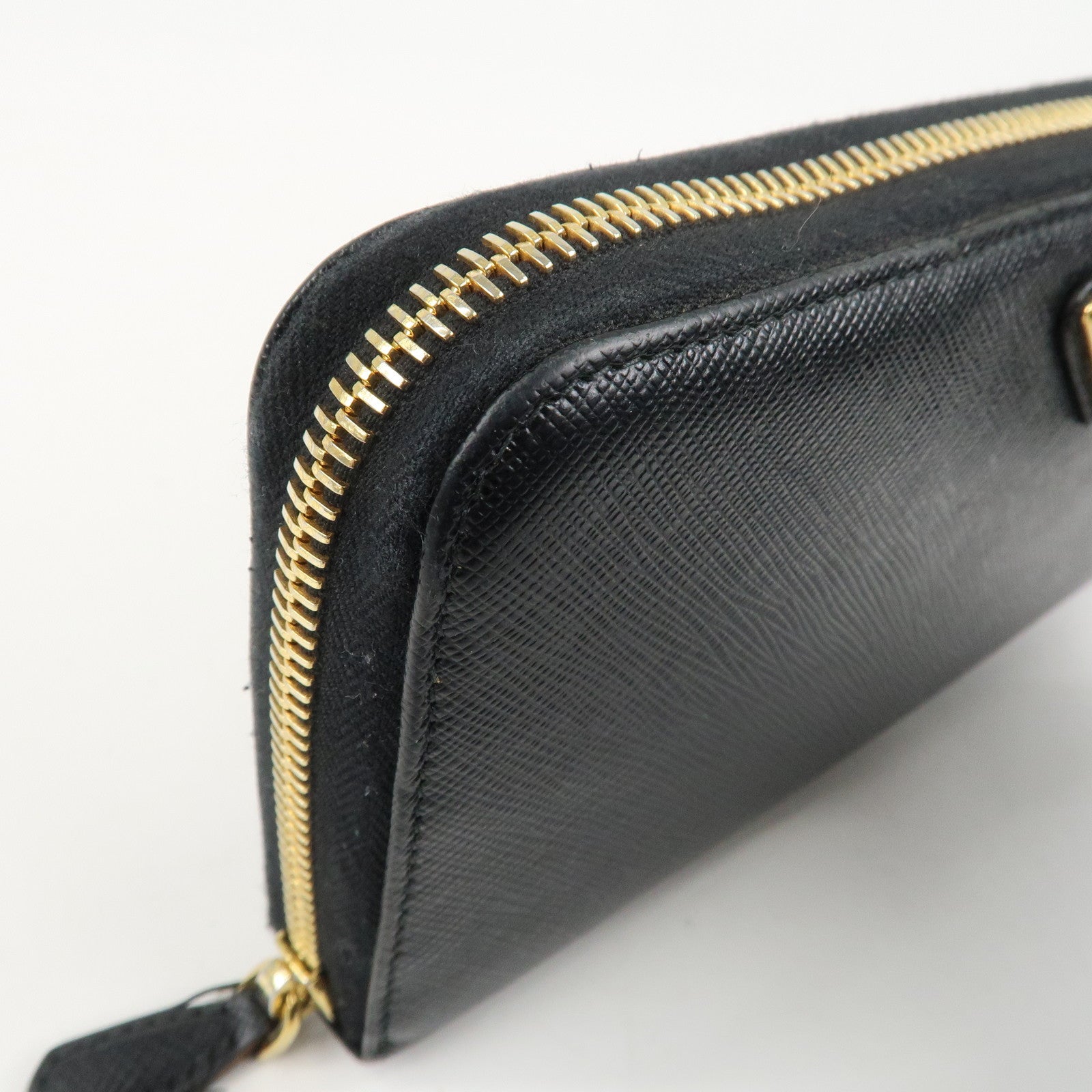 PRADA Saffiano Leather Round Zipper Long Wallet Black 1M0506 Used