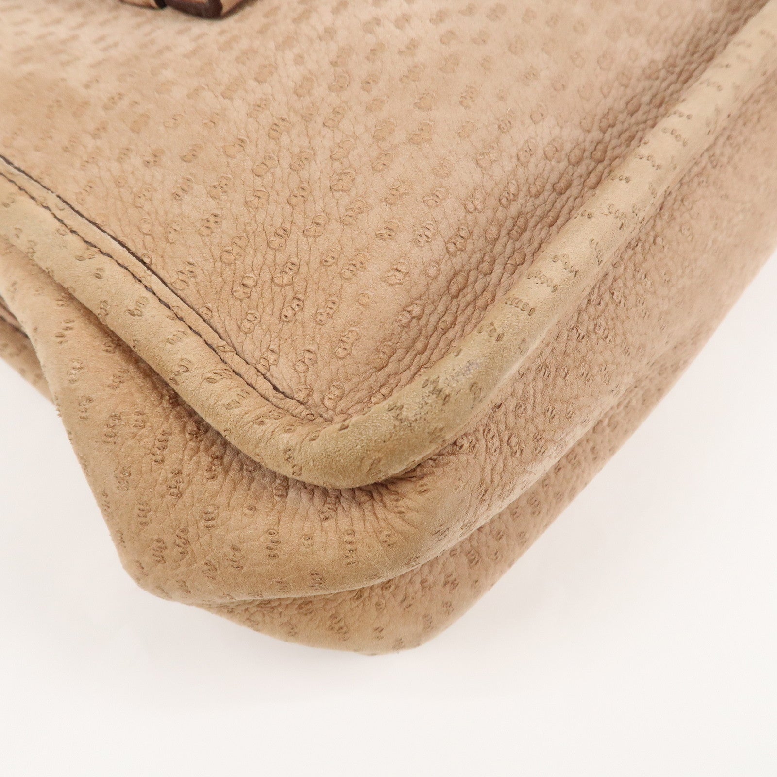 PRADA Logo Suede Clasp Tote Bag Hand Bag Beige BR1935 F/S Used