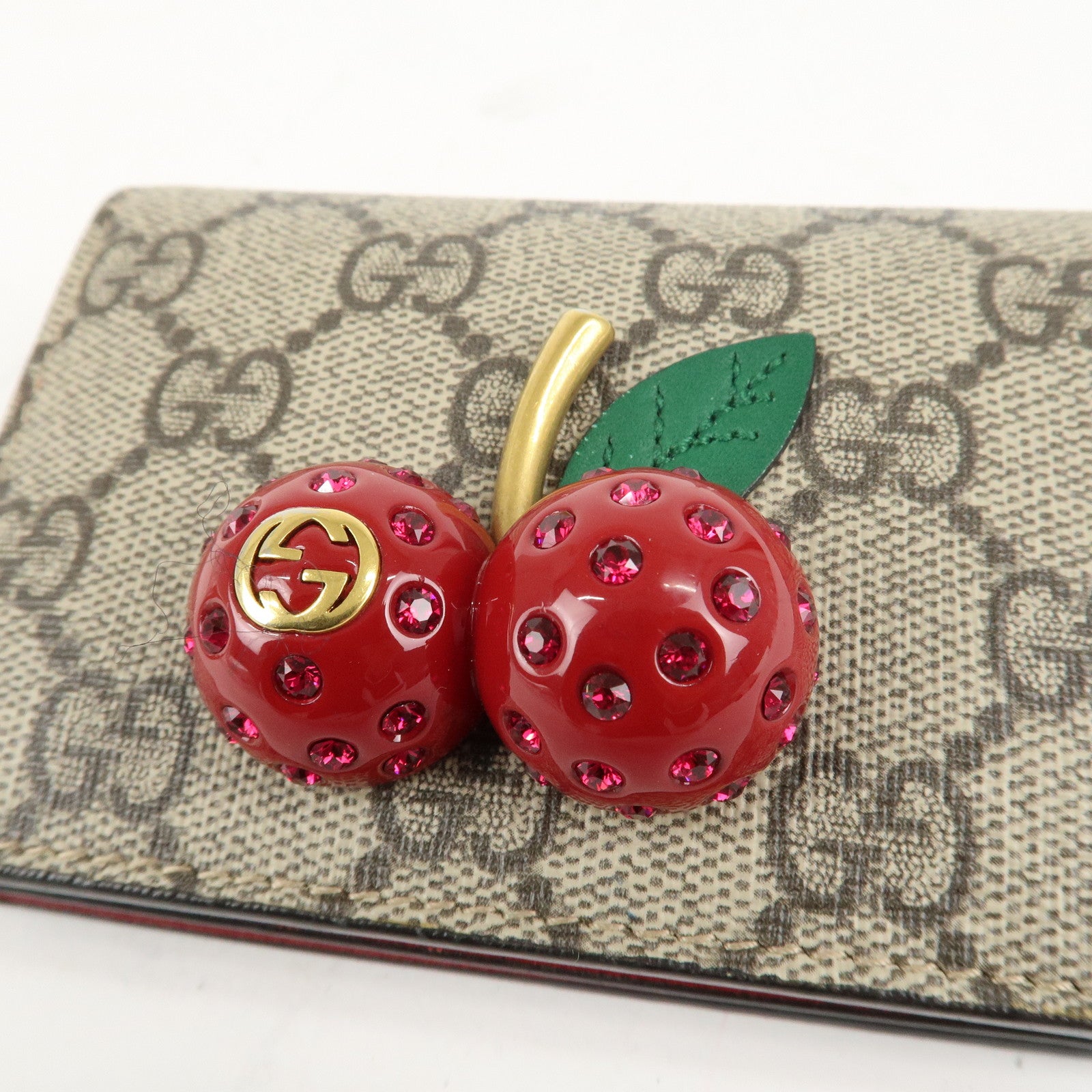GUCCI Interlocking G GG Supreme Cherry Compact Wallet 476050 Used