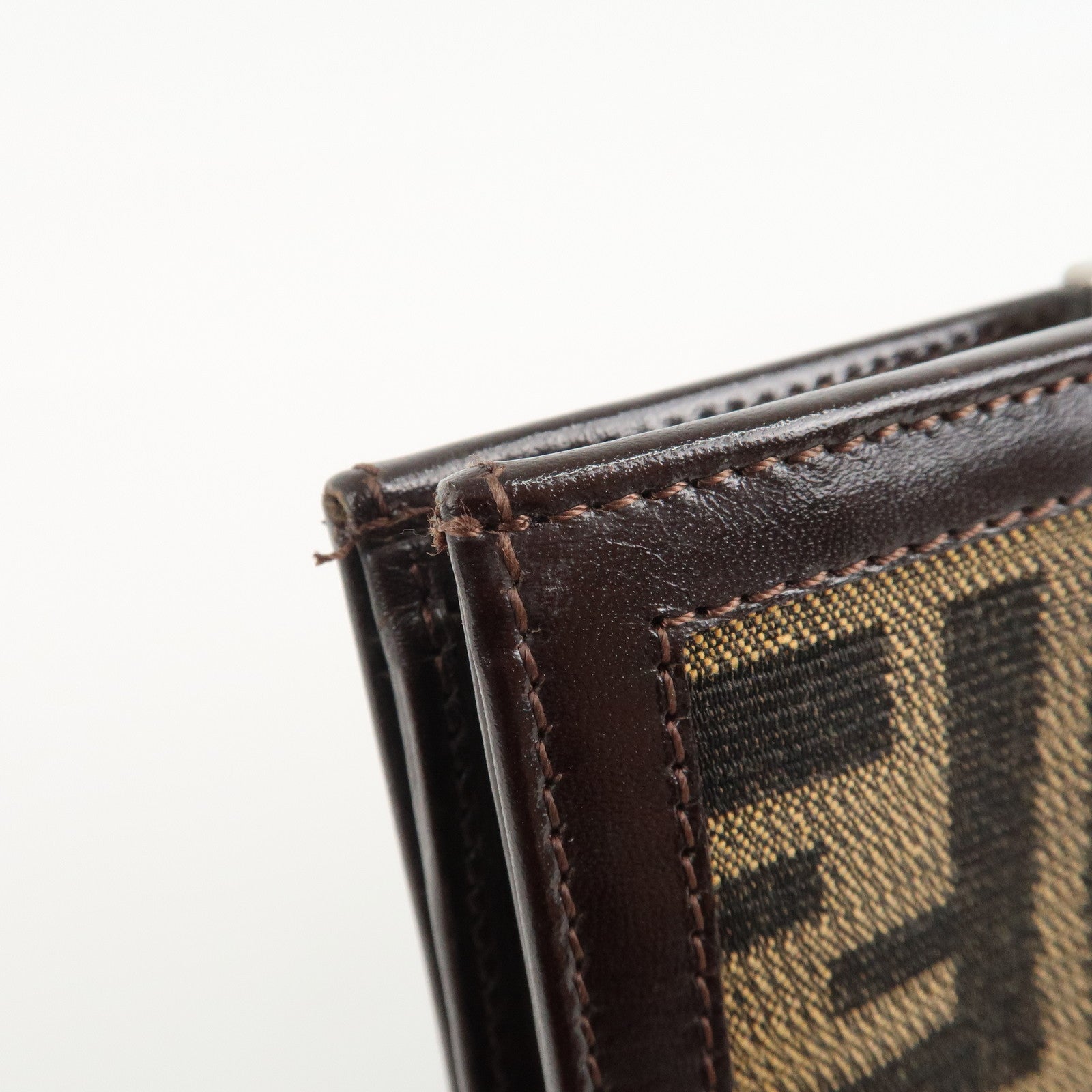FENDI Zucca Canvas Leather Bifold Wallet Brown Black 1692 Used