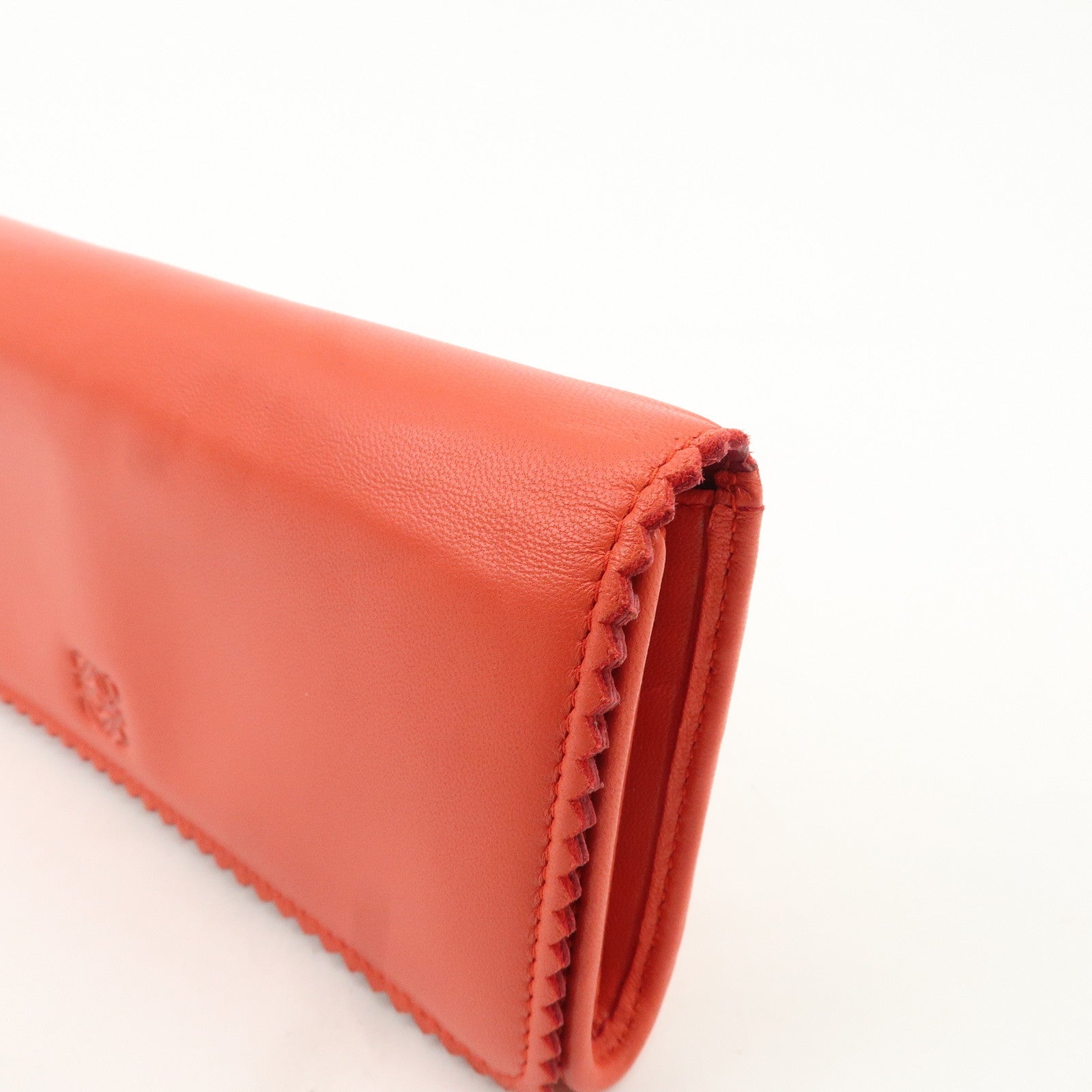 LOEWE Anagram Leather Bi-fold Pinking Long Wallet Red Used