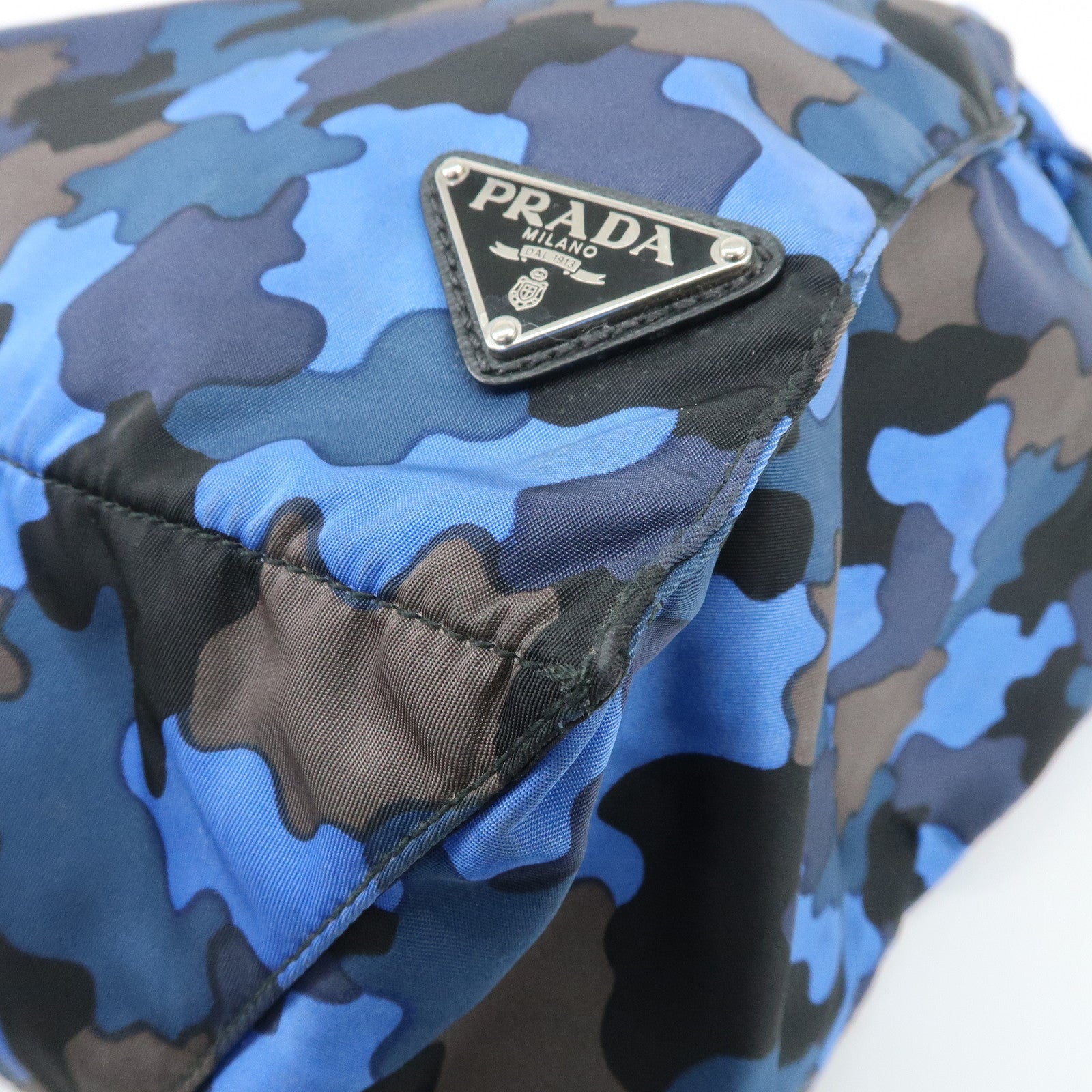 PRADA Logo Camouflage Nylon Leather 2Way Tote Shoulder Bag Used