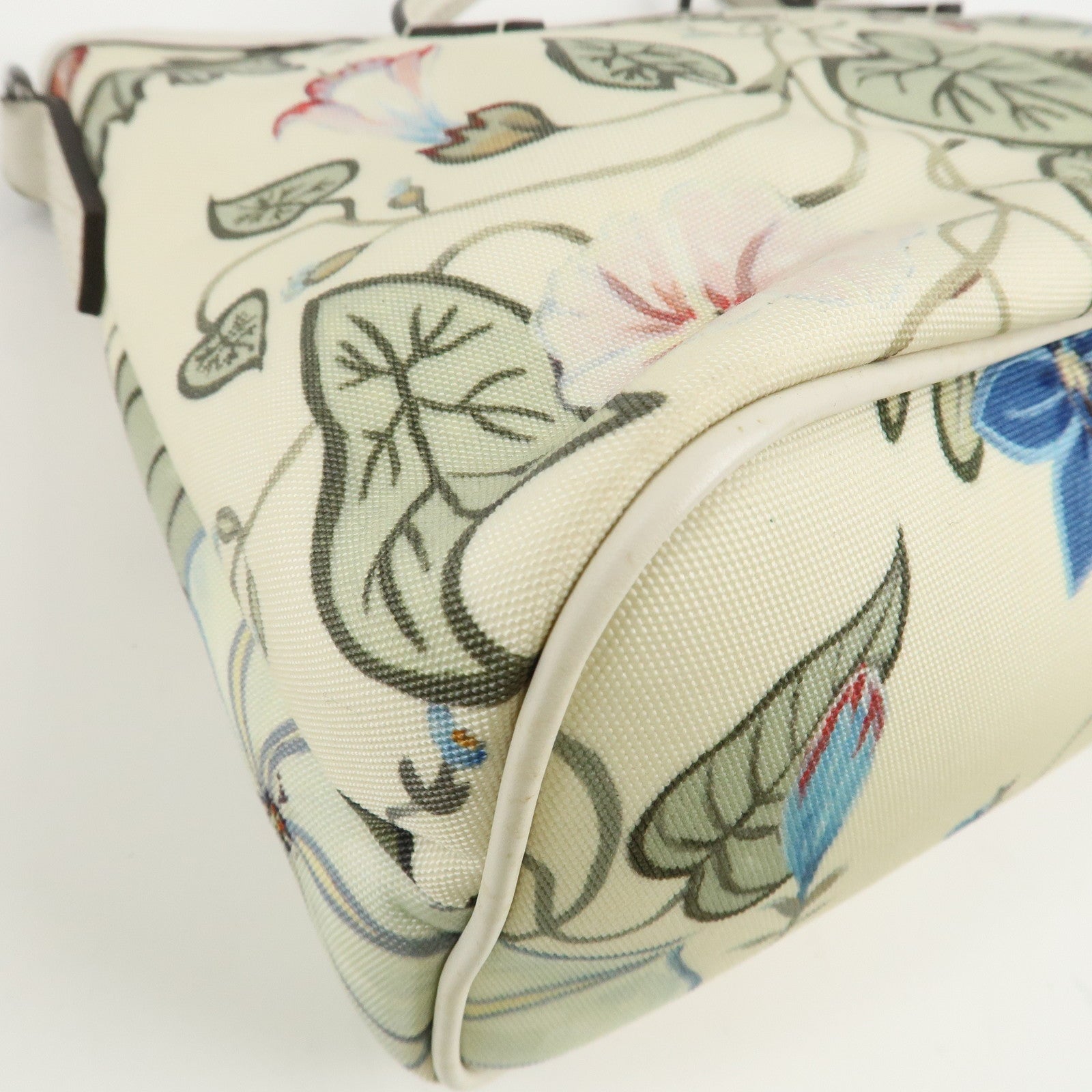 GUCCI Flora Canvas Leather 2WAY Hand Bag Ivory 353440 Used