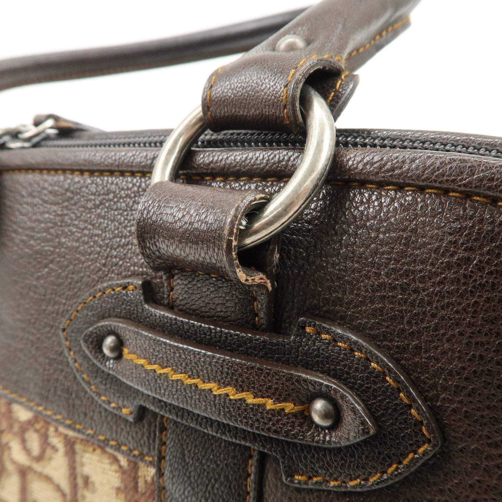 Christian Dior Logo Trotter Canvas Leather Boston Bag Beige Brown Used