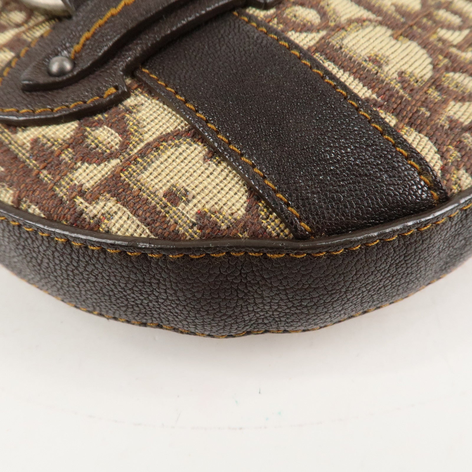 Christian Dior Trotter Canvas Leather Shoulder Bag Brown Used