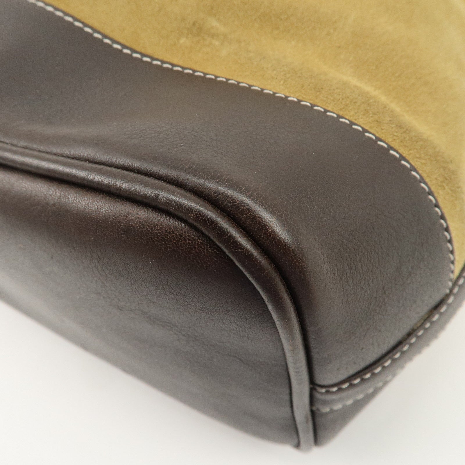 LOEWE Anagram Suede Leather Drawstring Shoulder Bag Beige Brown Used