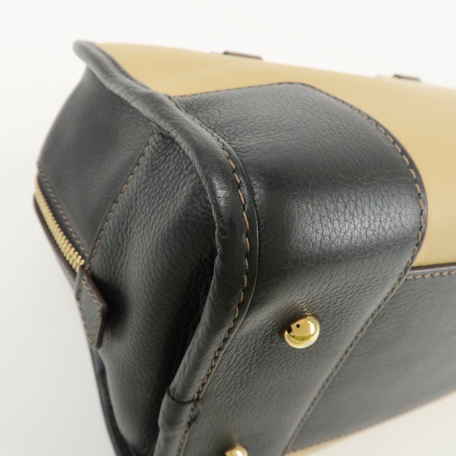 LOEWE Anagram Leather Amasona 28 Hand Bag Beige Black Brown Used