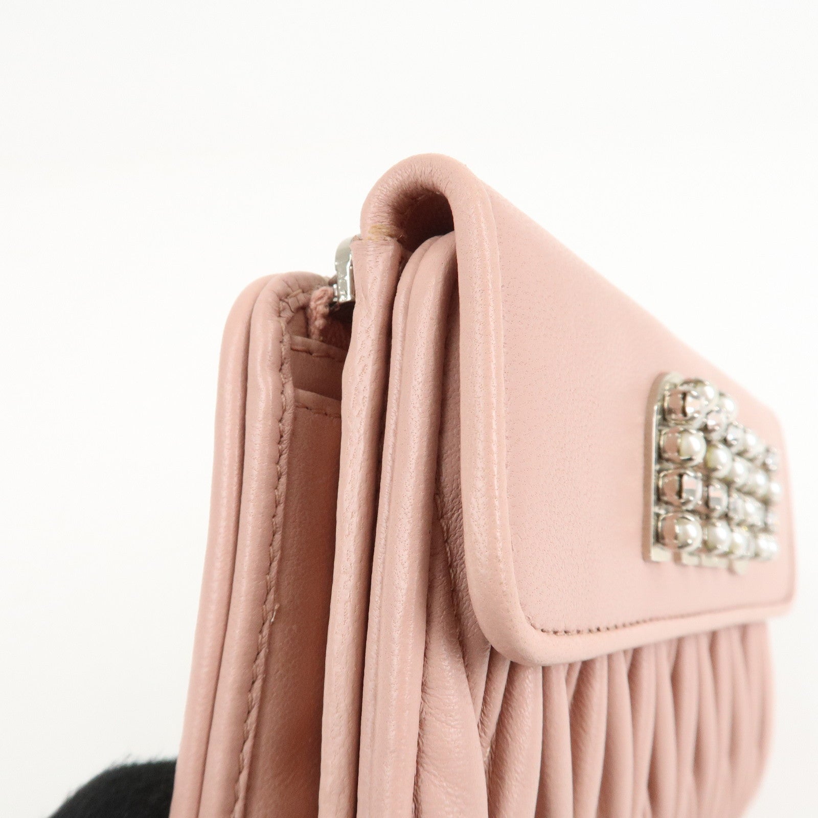 MIU MIU Matelasse Leather Tri-fold Wallet Pink Used