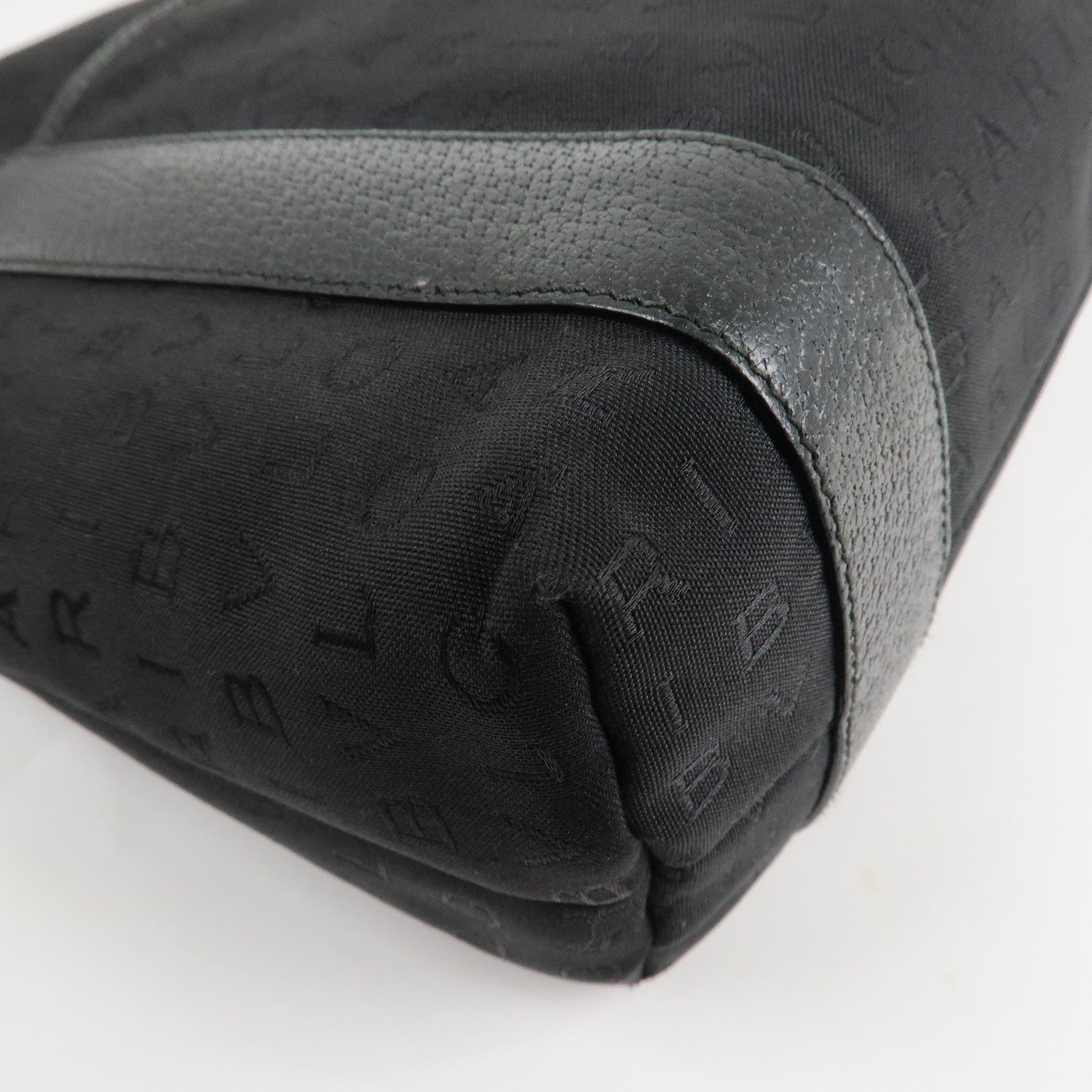 BVLGARI Logo Mania Canvas Leather Hand Bag Tote Bag Black Used