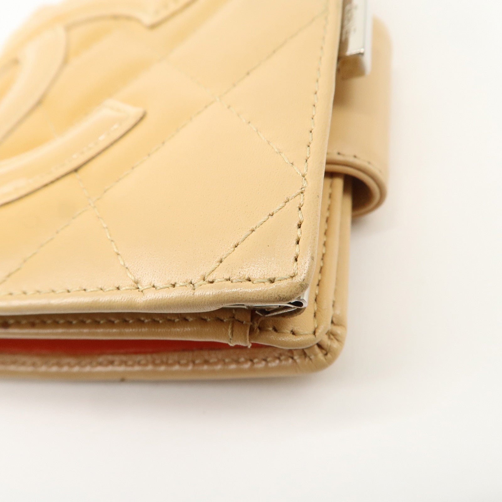 CHANEL Cambon Line Patent Leather Bi-fold Wallet Beige A26720 Used