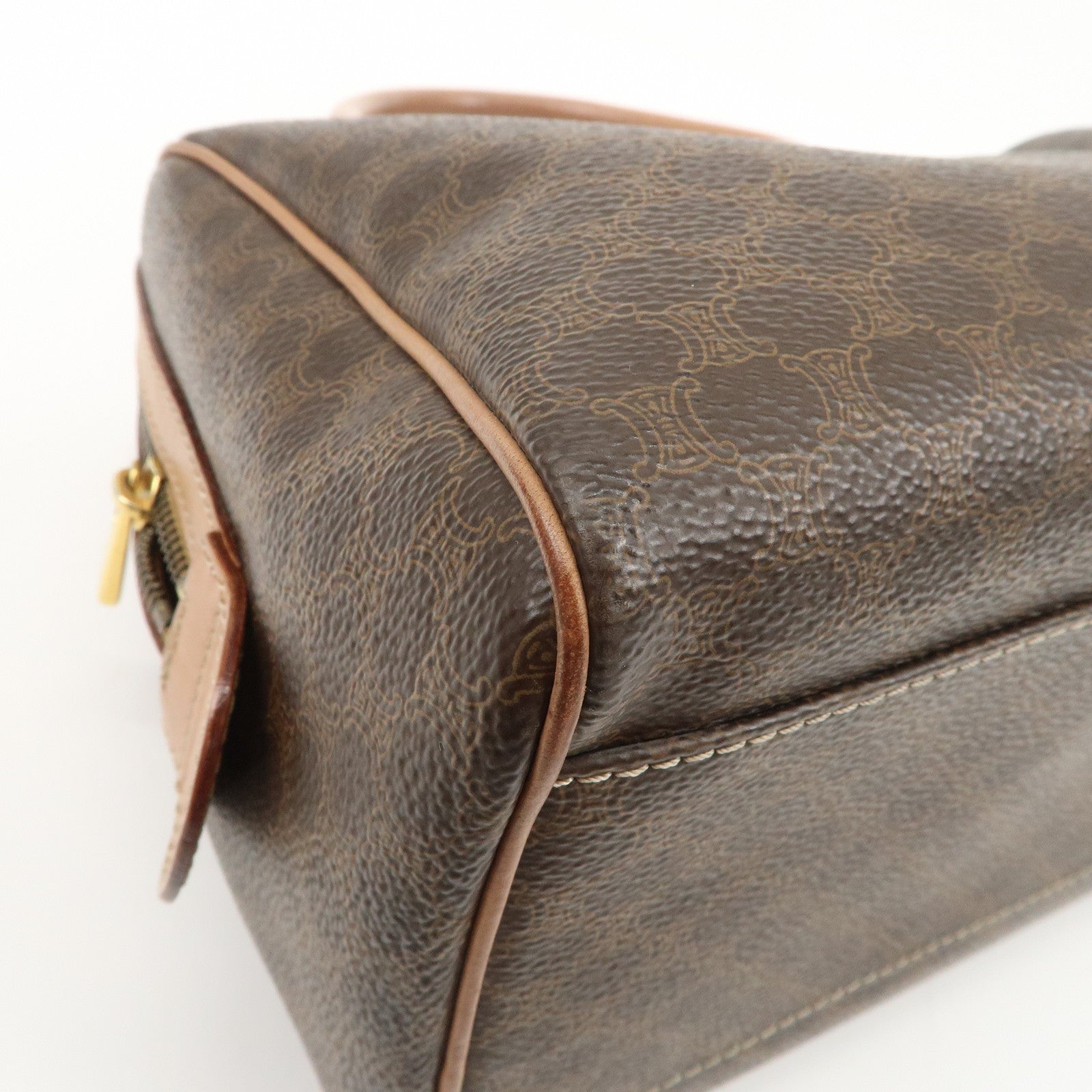 CELINE Macadam PVC Leather Boston Bag Hand Bag Brown Used