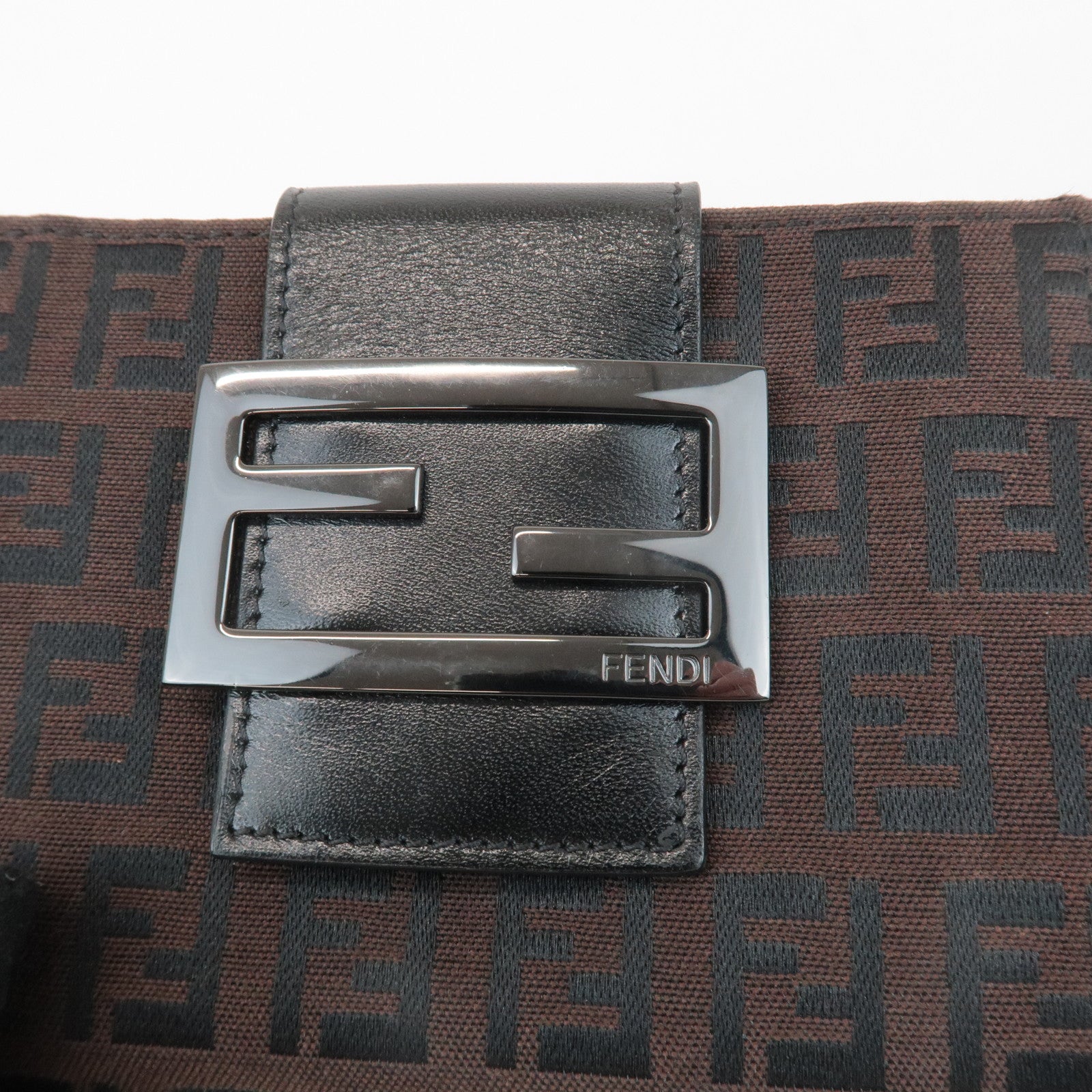 FENDI Zucca Canvas Leather Double Hook Wallet Brown Black 8M0035 Used