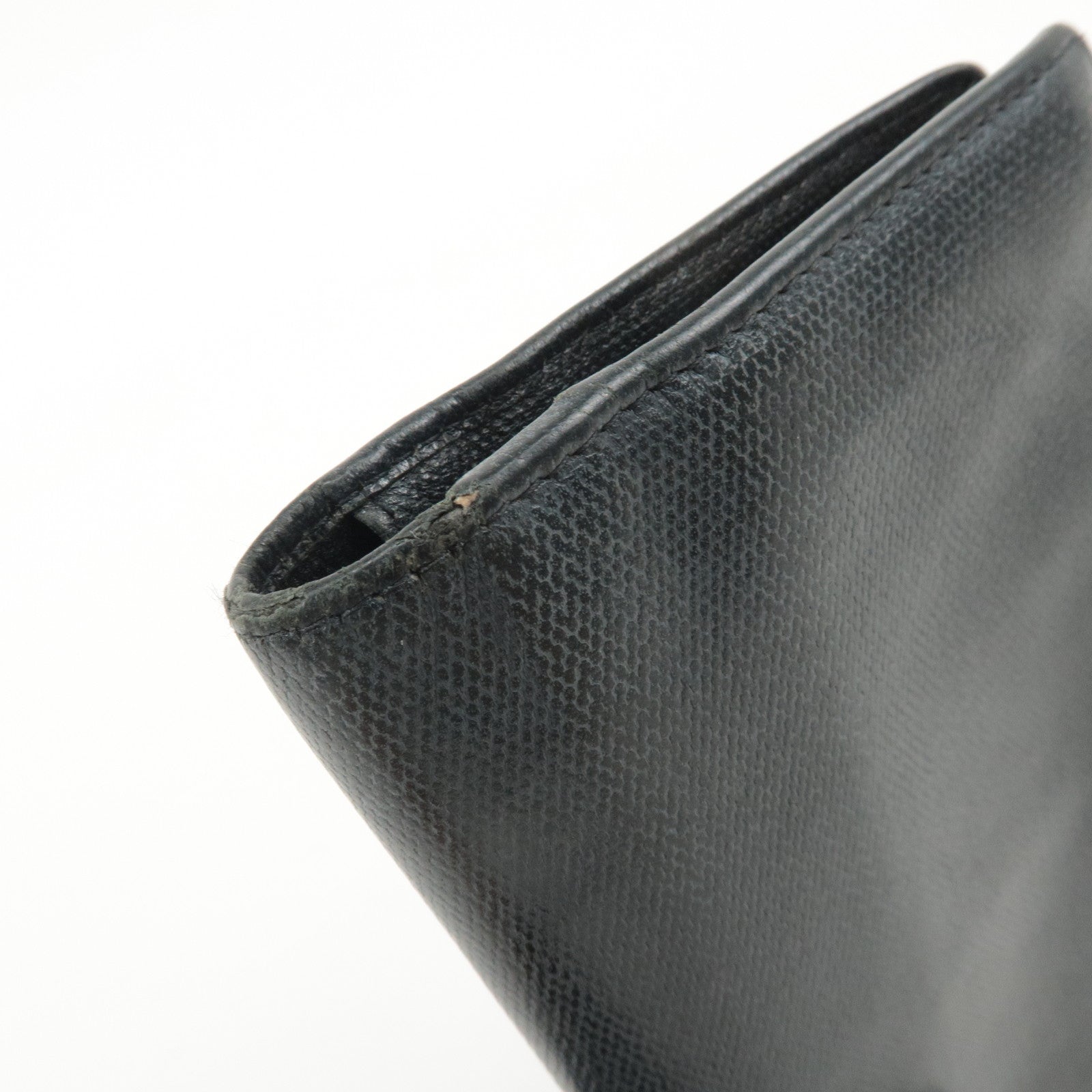 CHANEL COCO Button Leather Bi-Fold Long Wallet Black Used