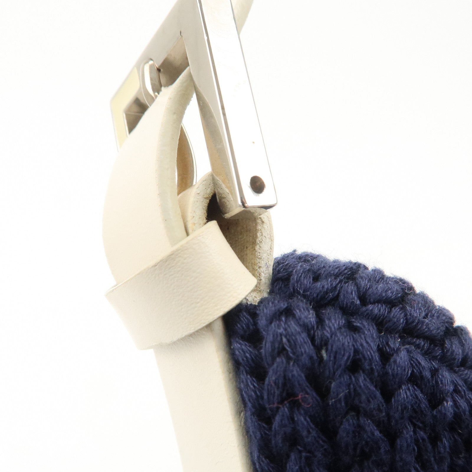 FENDI Wool Leather Shoulder Bag Navy White 26569 Used