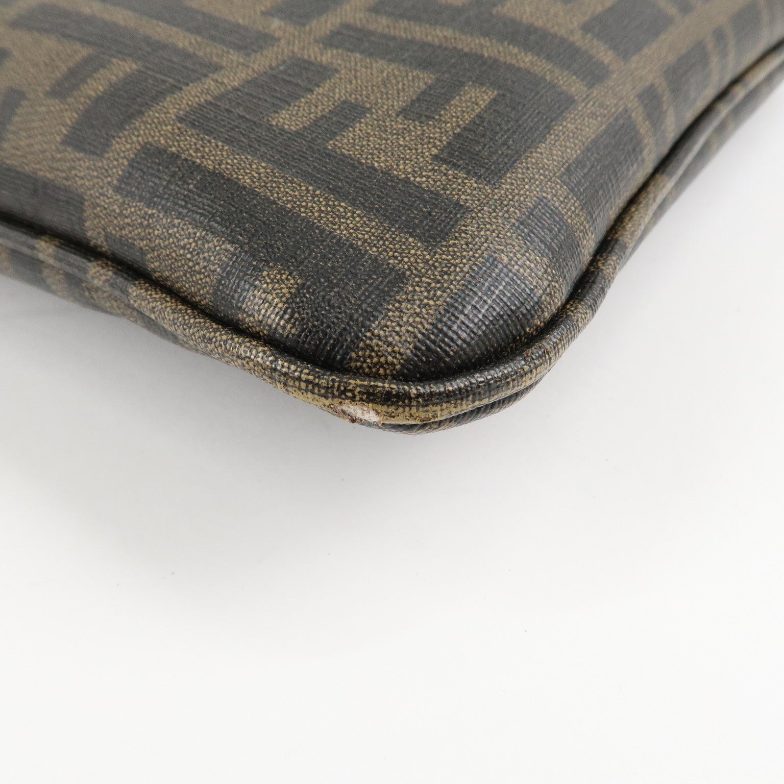 FENDI Zucca Print PVC Shoulder Bag Khaki Black 7VA207 Used