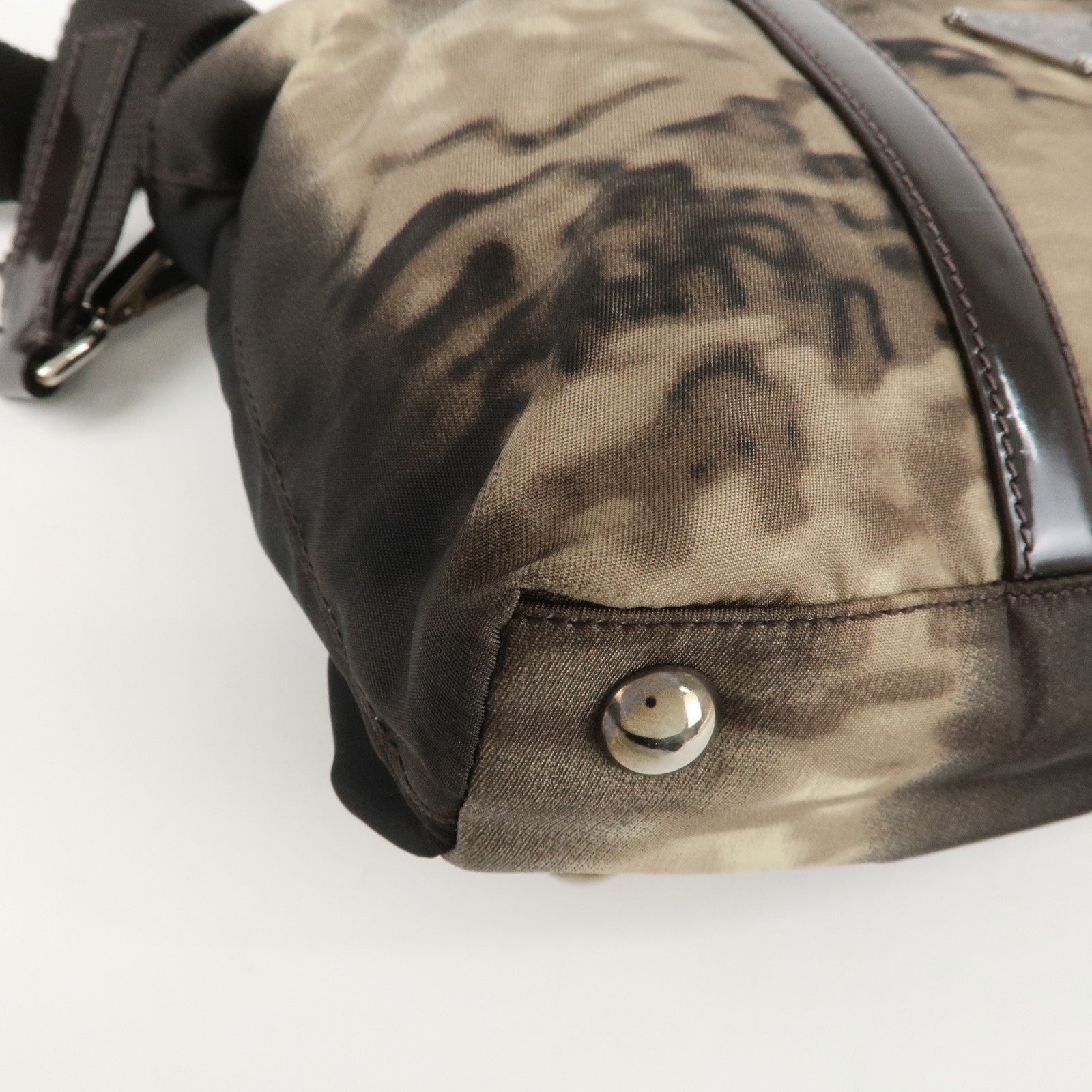 PRADA Nylon Patent Leather 2Way Bag Beige Black Dark Brown Used