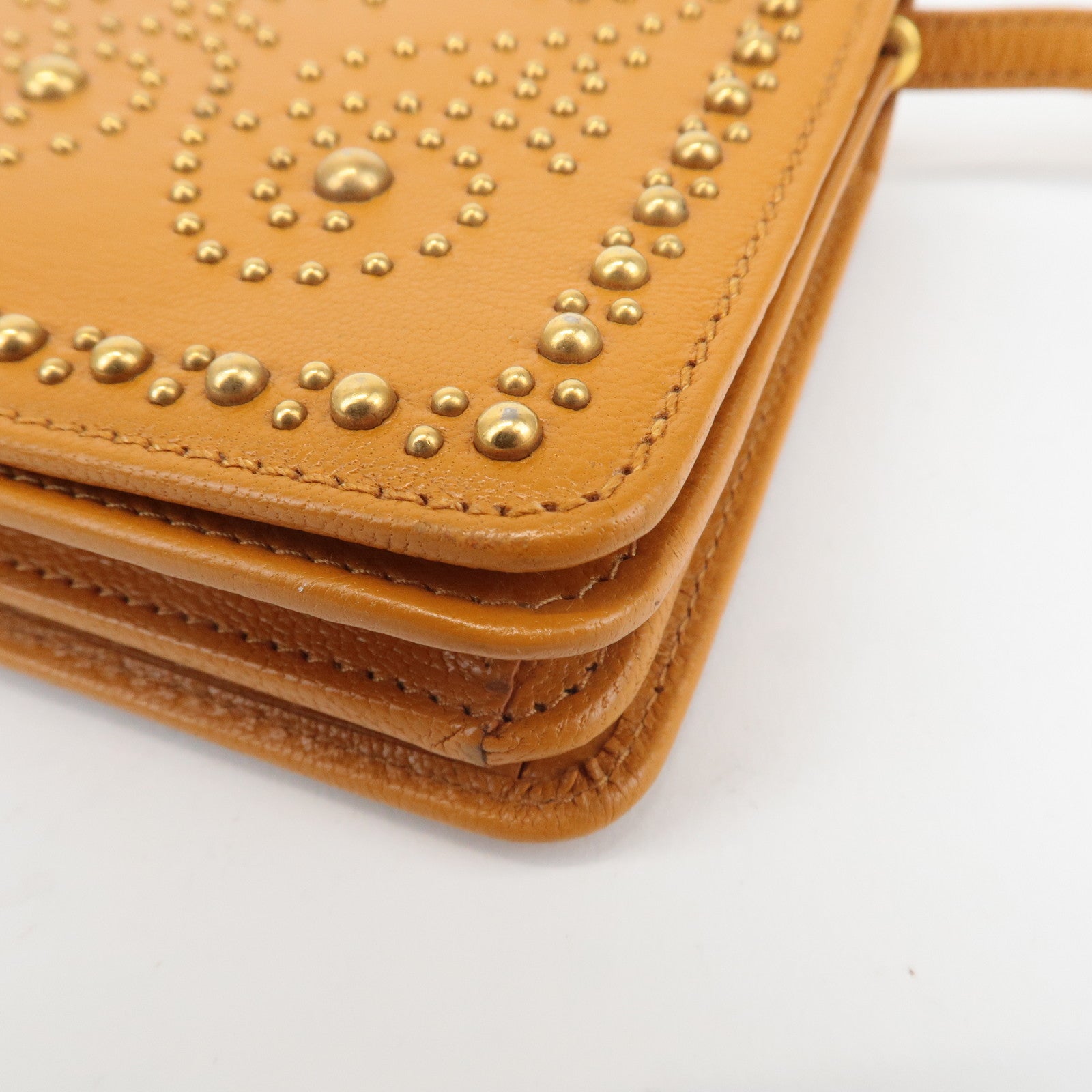 MIU MIU Leather Studs Chain Wallet Shoulder Bag Brown 5BP006 Used