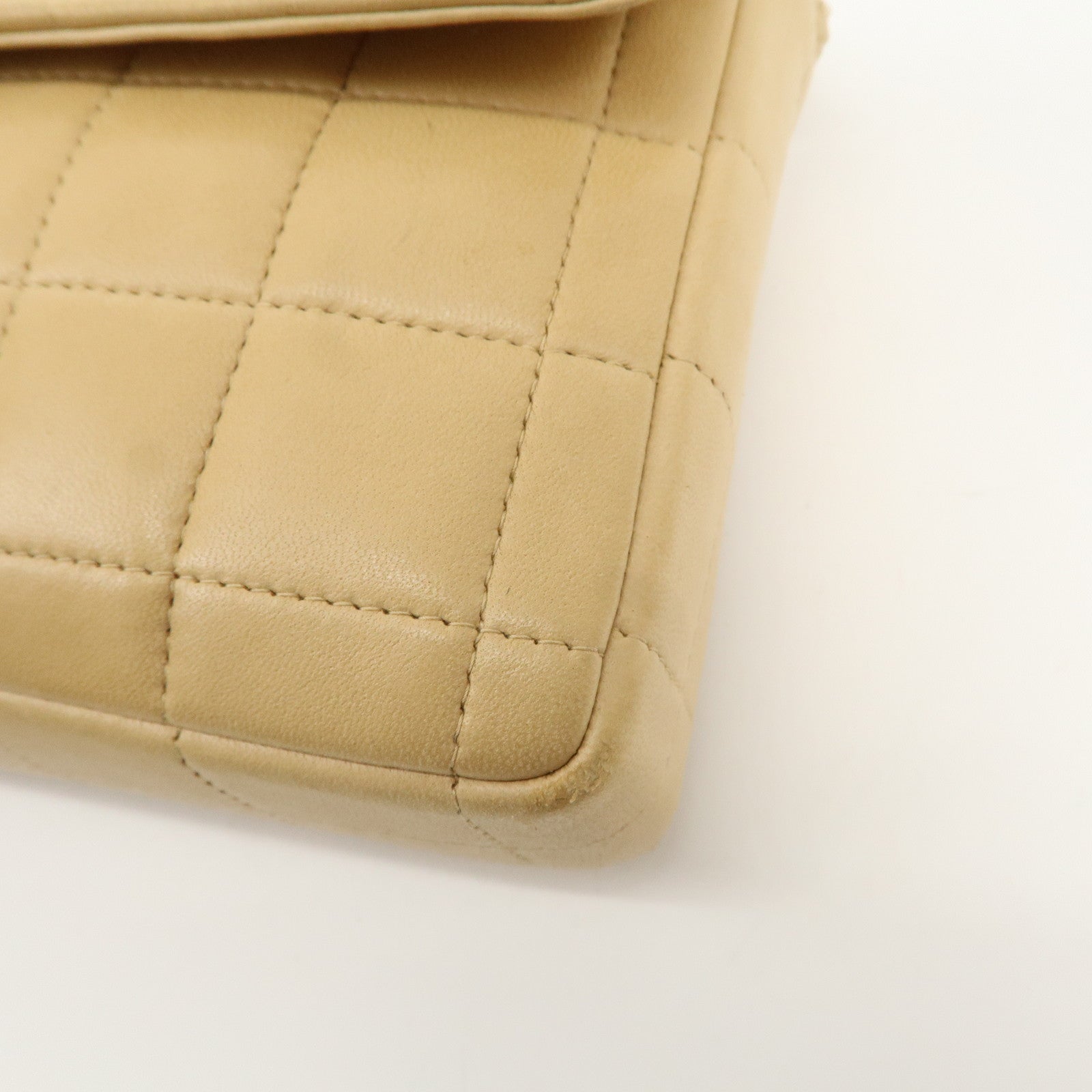 CHANEL Chocolate Bar Lamb Skin Chain Shoulder Bag Beige A15316 Used