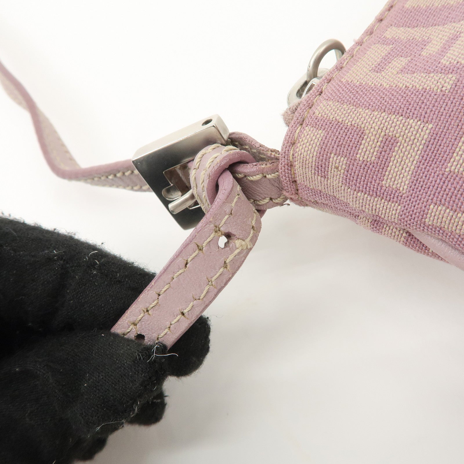 FENDI Zucchino Canvas Leather Shoulder Bag Purple Beige 8BT047 Used