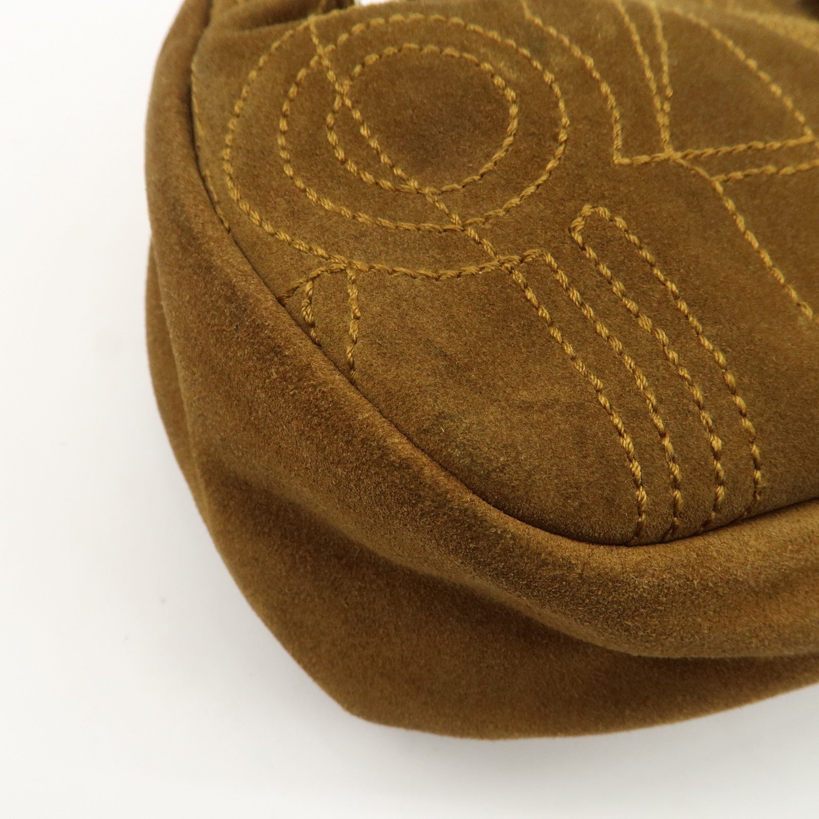 Salvatore Ferragamo Suede Hand Bag Stitch Brown BZ-21 5699 Used