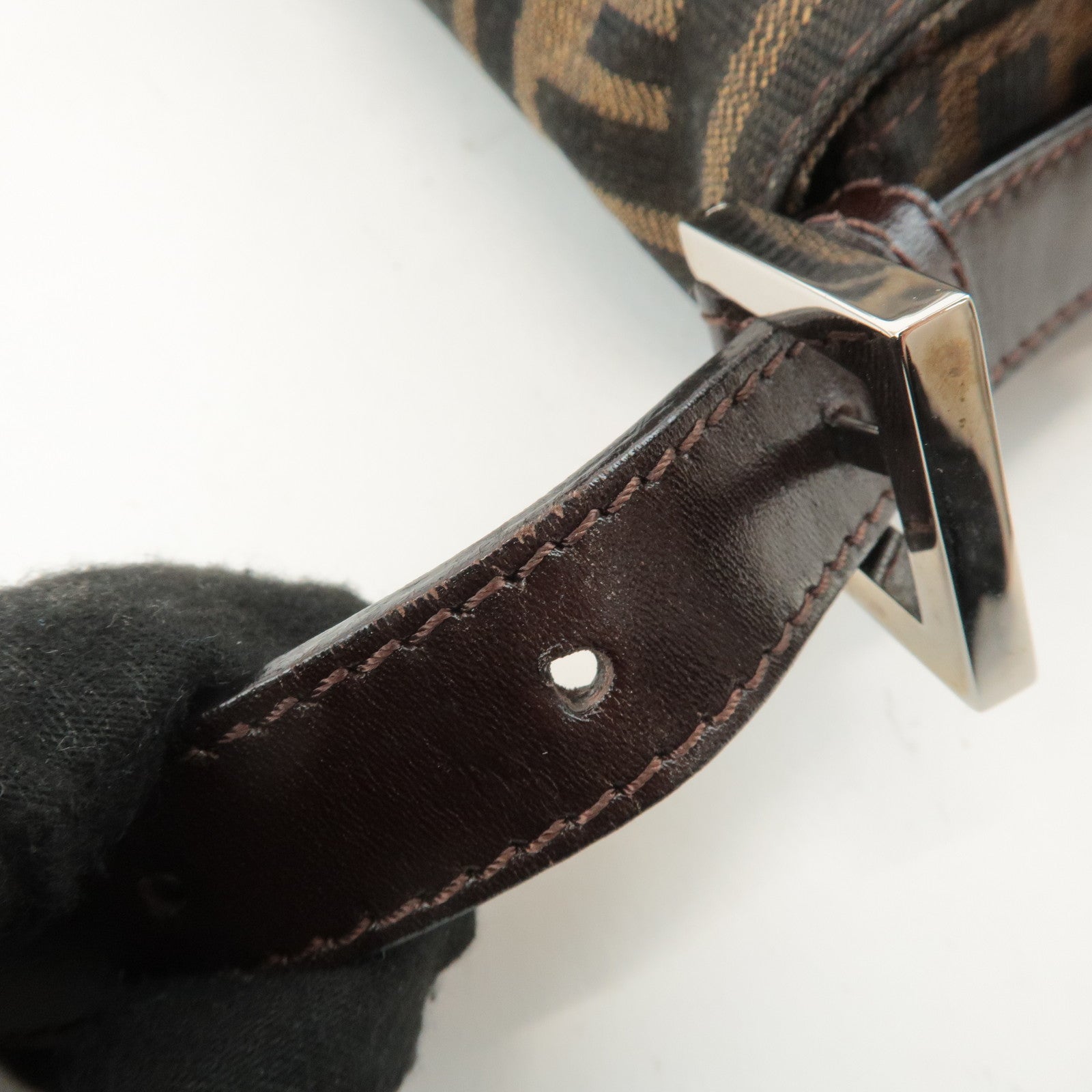 FENDI Mamma Baguette Zucca Canvas Shoulder Bag Brown Black 26424 Used