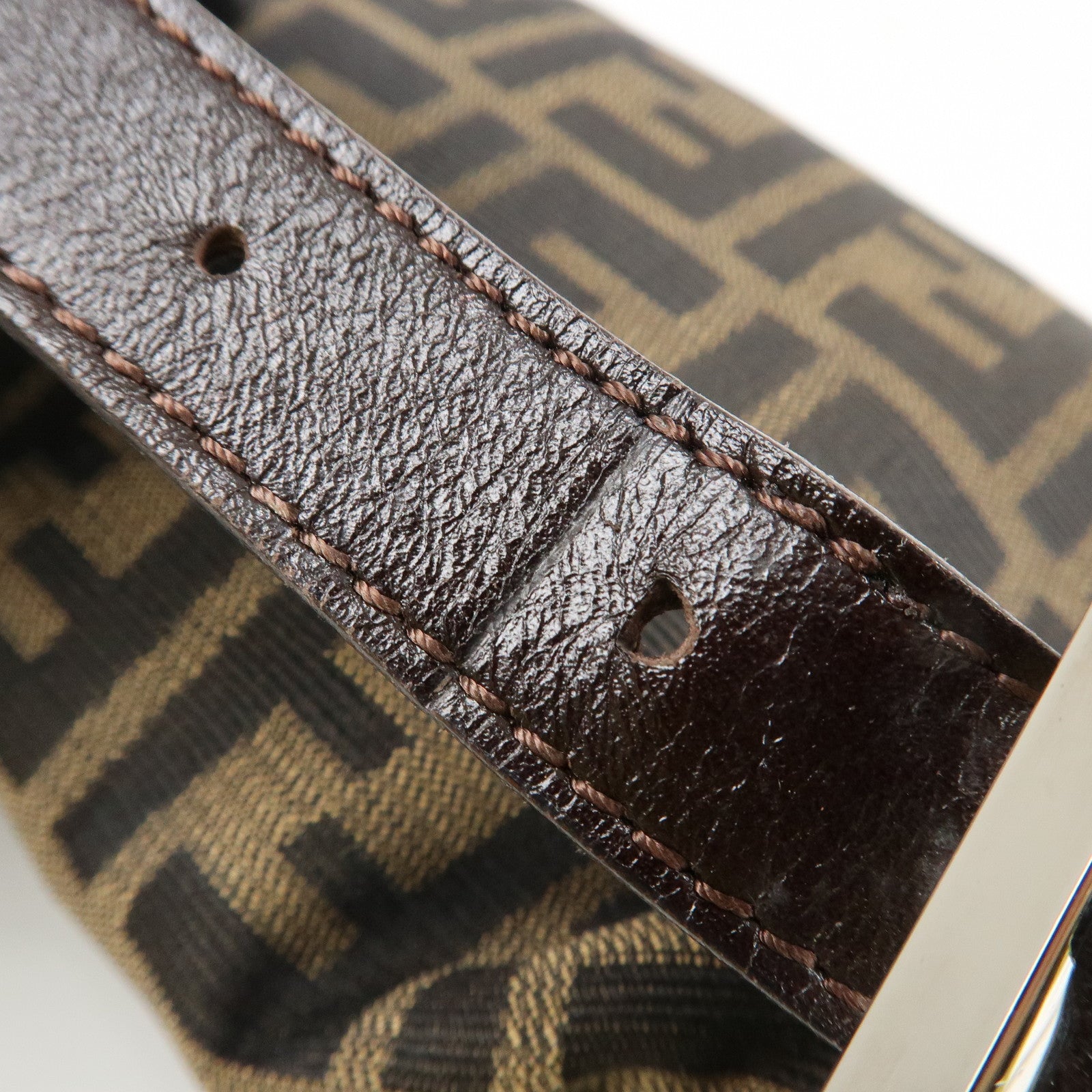 FENDI Mamma Baguette Zucca Canvas Shoulder Bag Brown Black 26424 Used