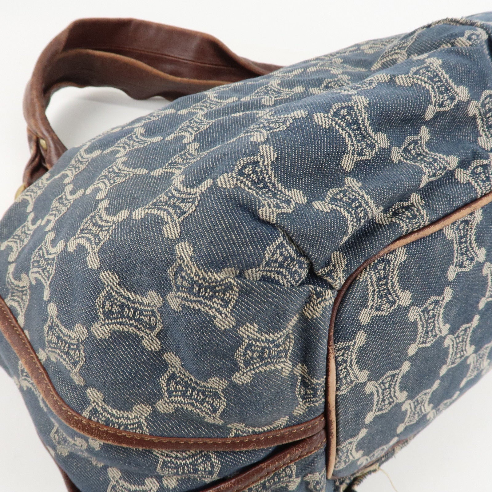 CELINE Macadam Denim Leather Bittersweet Shoudler Bag Navy Brown Used