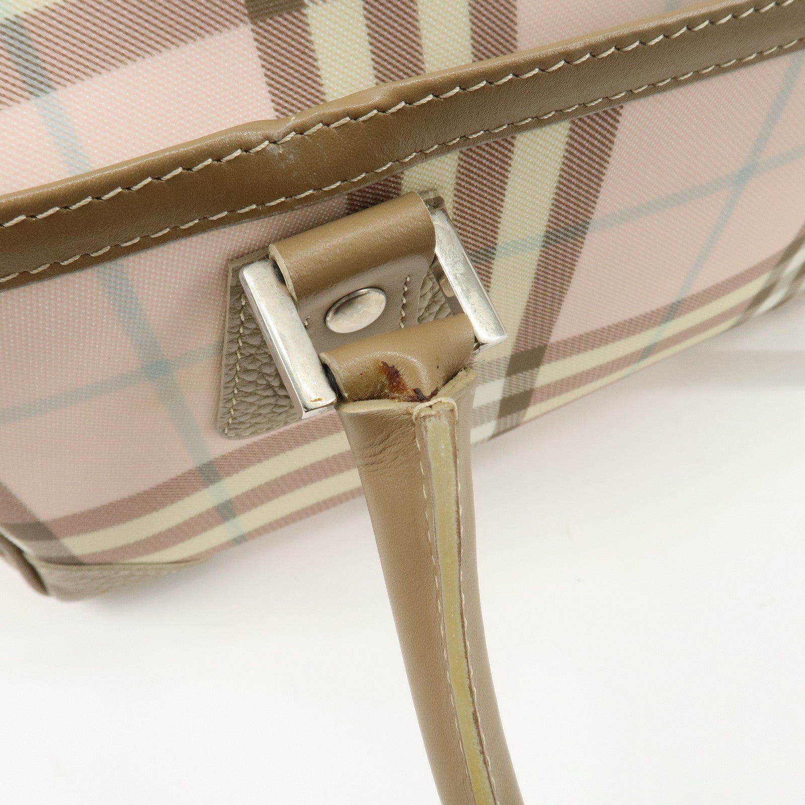 BURBERRY PVC Leather Nova Plaid Shoulder Bag Hand Bag Beige Pink Used
