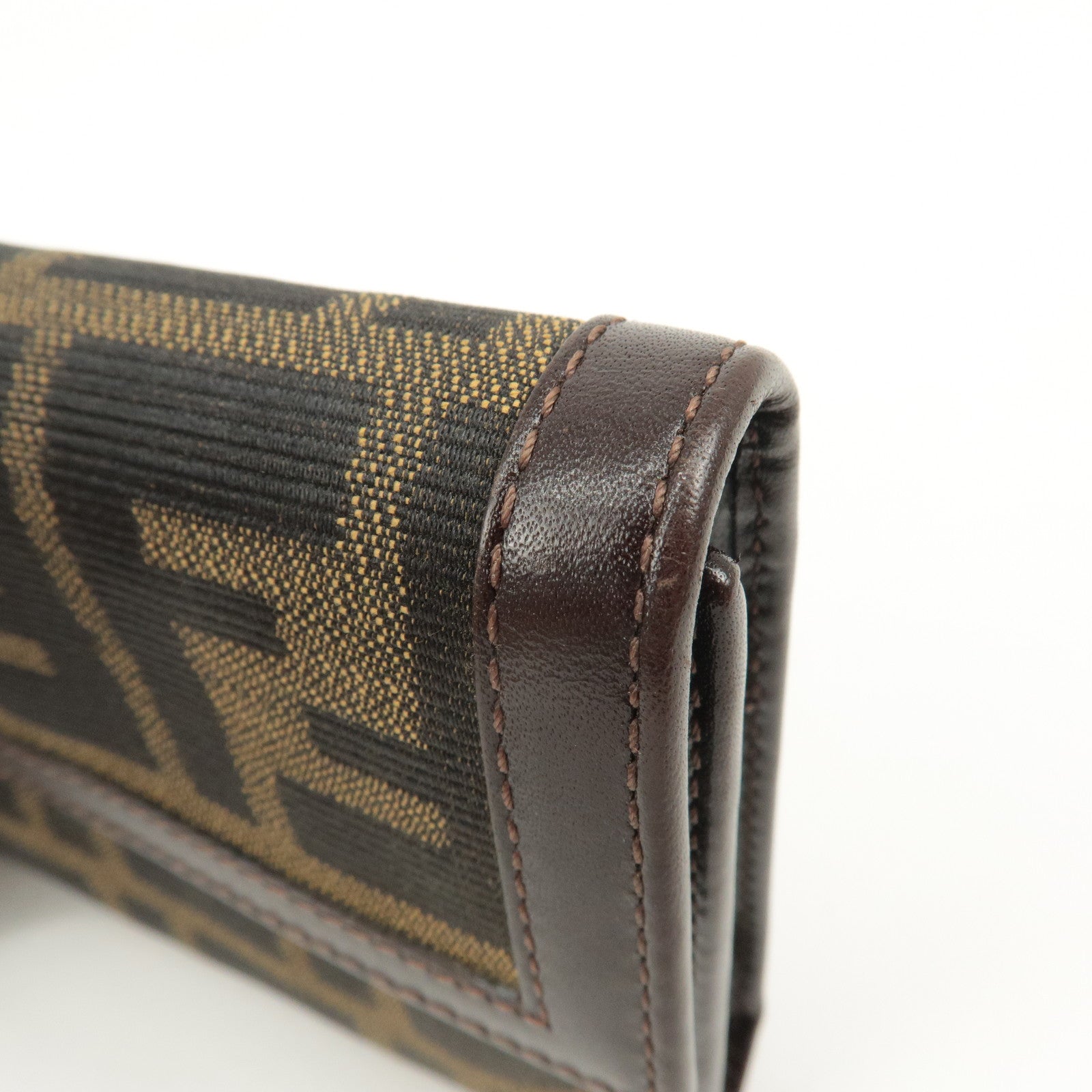 FENDI Zucca Canvas Leather Hook Tri-fold Wallet Brown 30729 Used