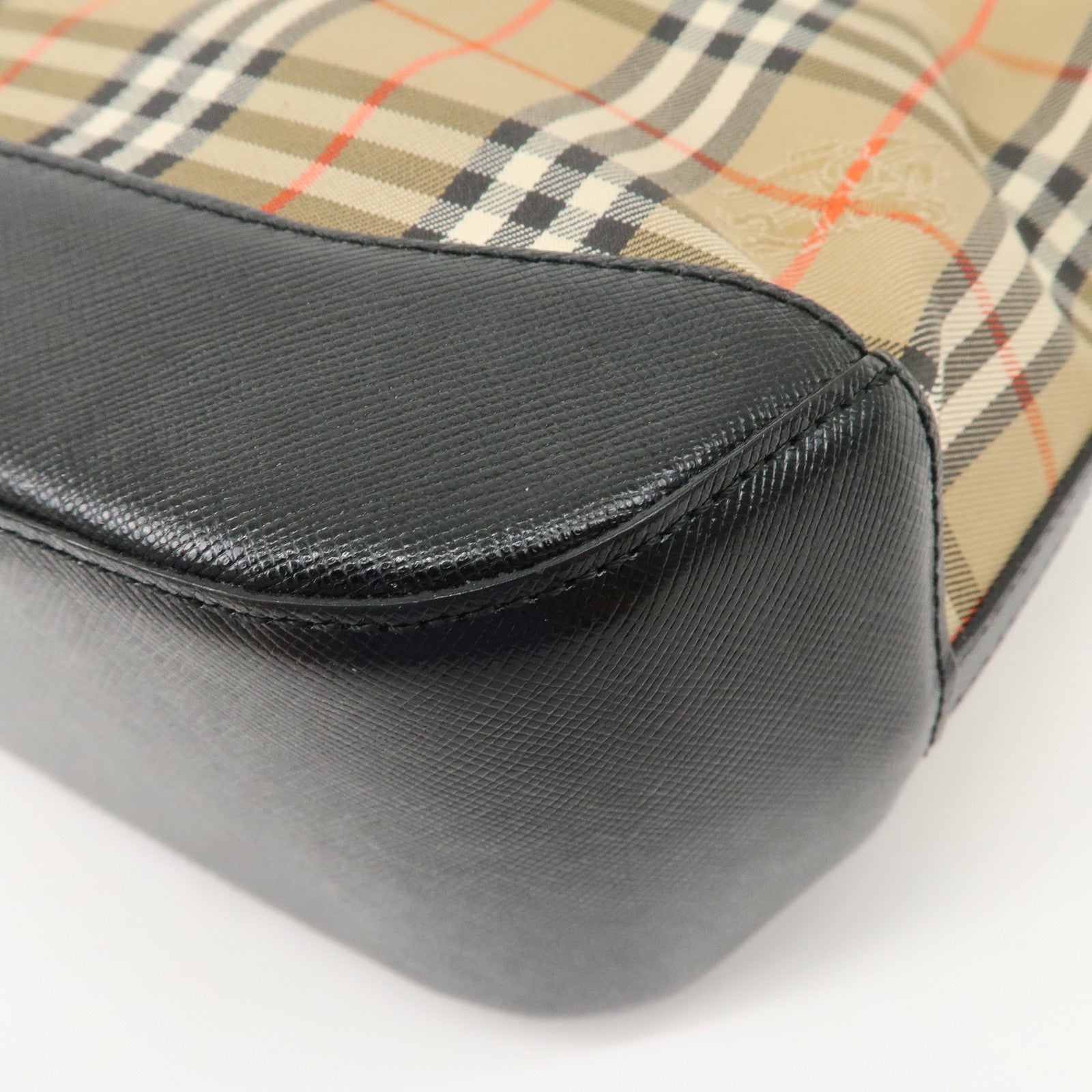 BURBERRY Nova Plaid Canvas Leather Shoulder Bag Hand Bag Black Used