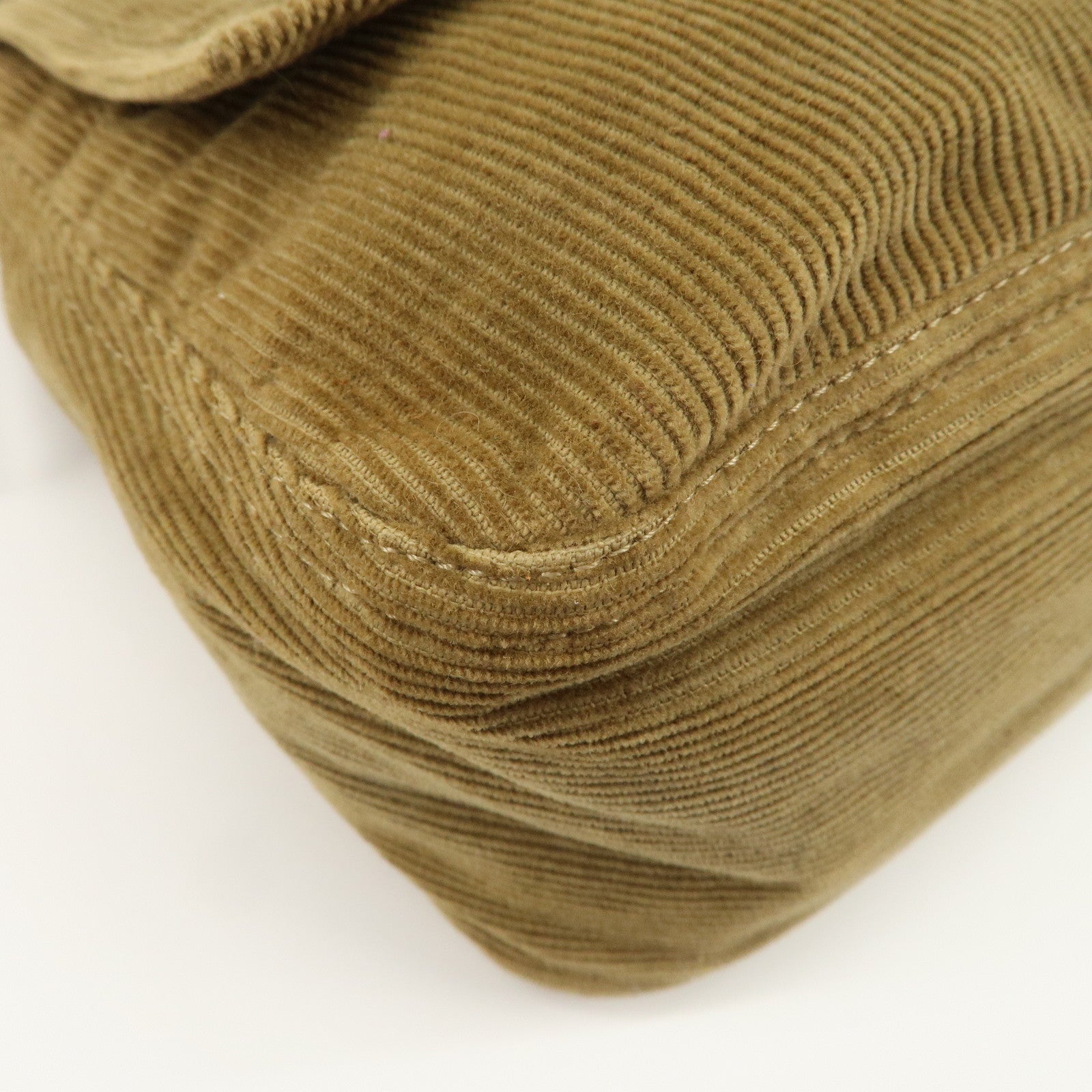 FENDI Mamma Baguette Corduroy Shoulder Bag Khaki 26325 Used