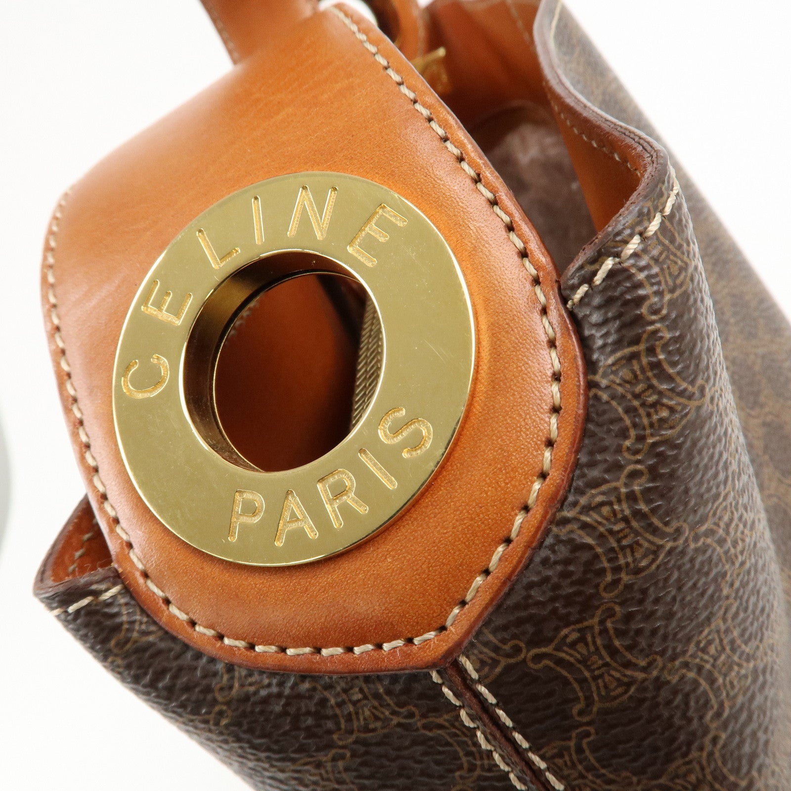 CELINE Macadam PVC Leather Shoulder Bag Hand Bag Brown Used