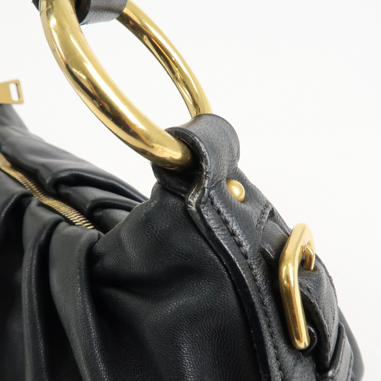 PRADA Leather 2Way Hand Bag Shoulder Bag Black BN2324 Used