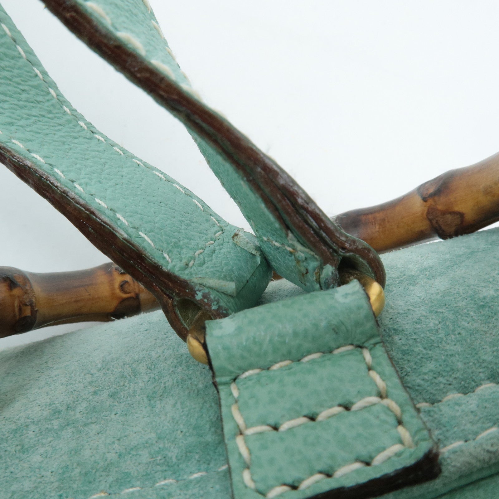 GUCCI Bamboo Suede Leather Mini Back Pack Green 003.2058.0030 Used