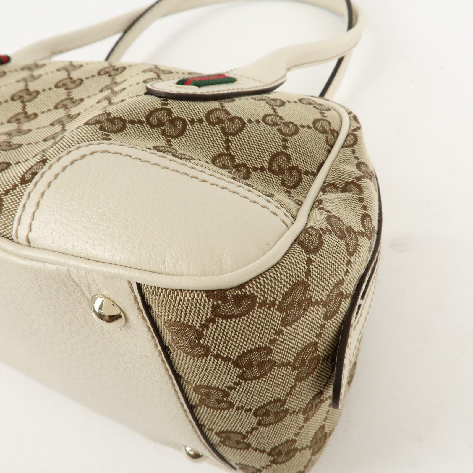 GUCCI Princy Sherry GG Canvas Leather Mini Boston Bag Beige 161720 Used