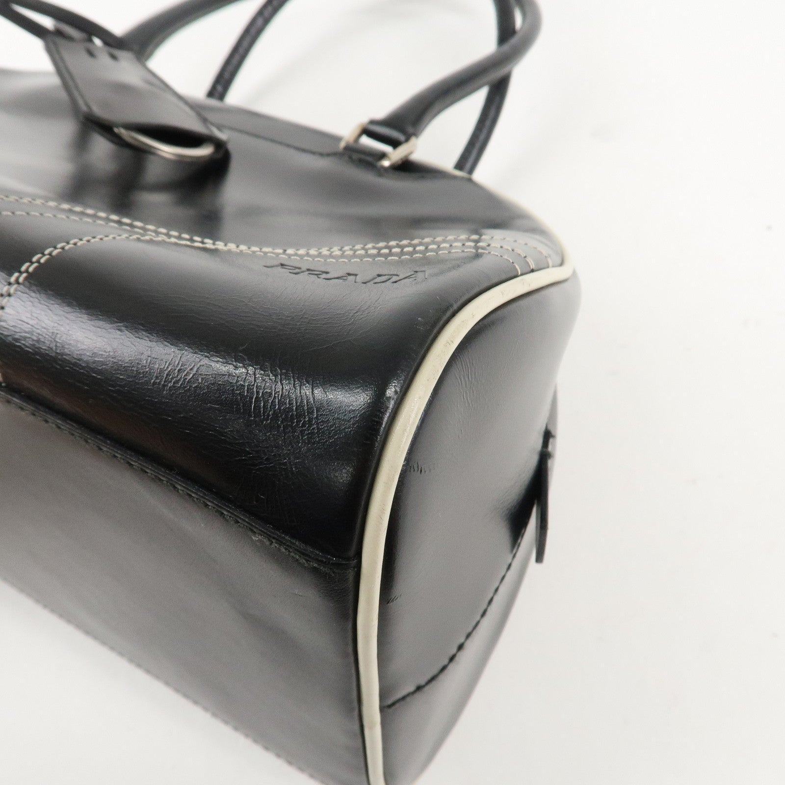 PRADA Leather Mini Boston Bag Shoulder Bag Black Silver HDW Used