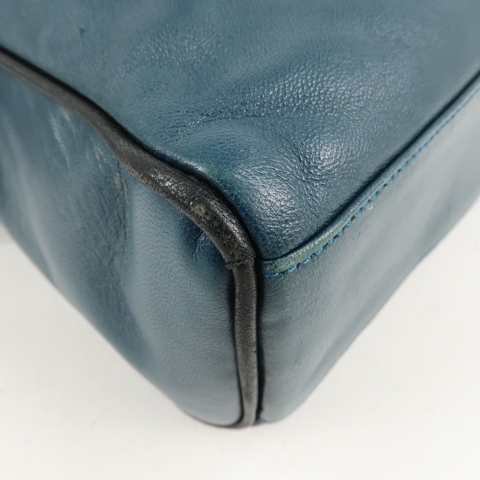 LOEWE Anagram Leather Shoulder Bag Blue Used