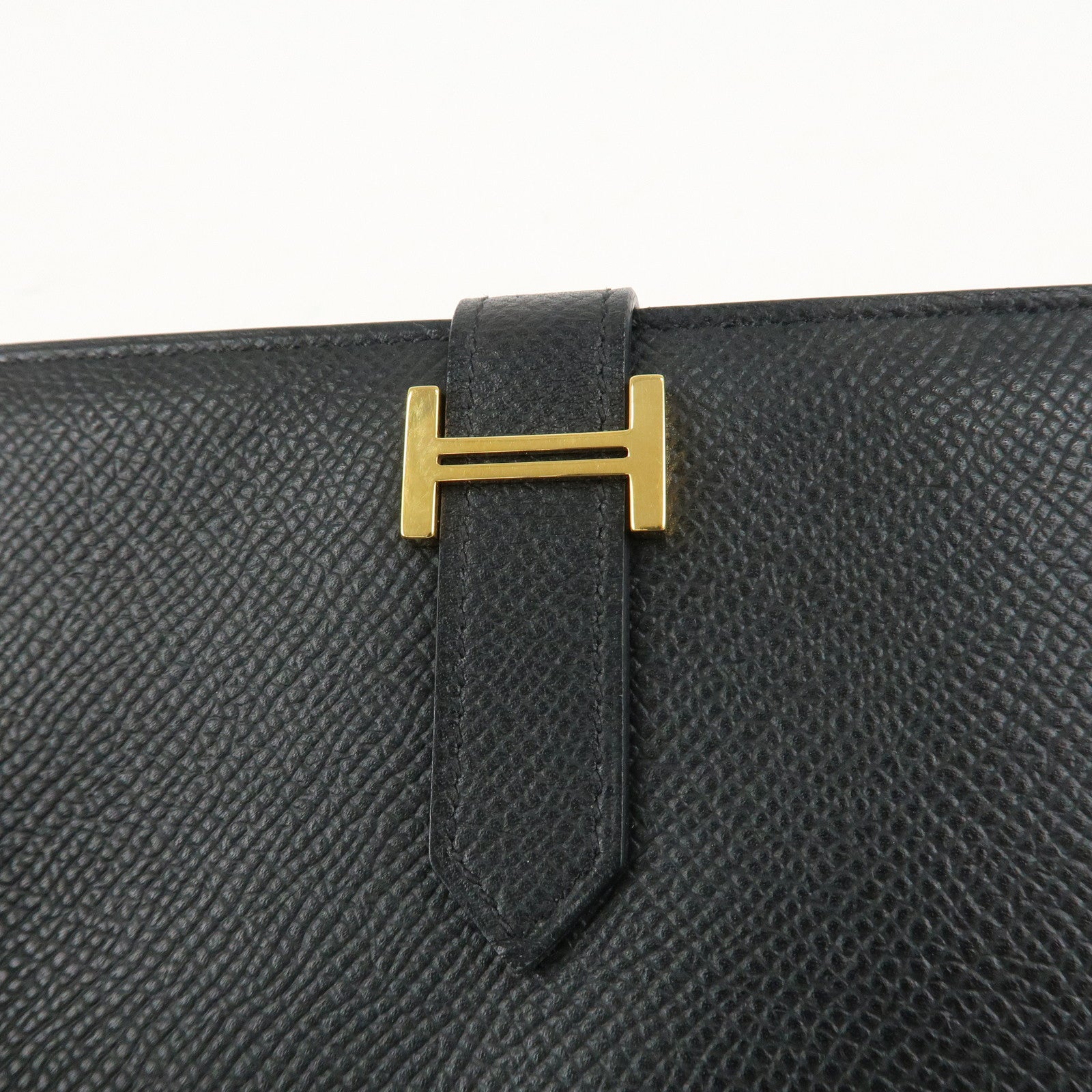 HERMES Leather Bearn Long Wallet M Stamped (around 2009) Black Used