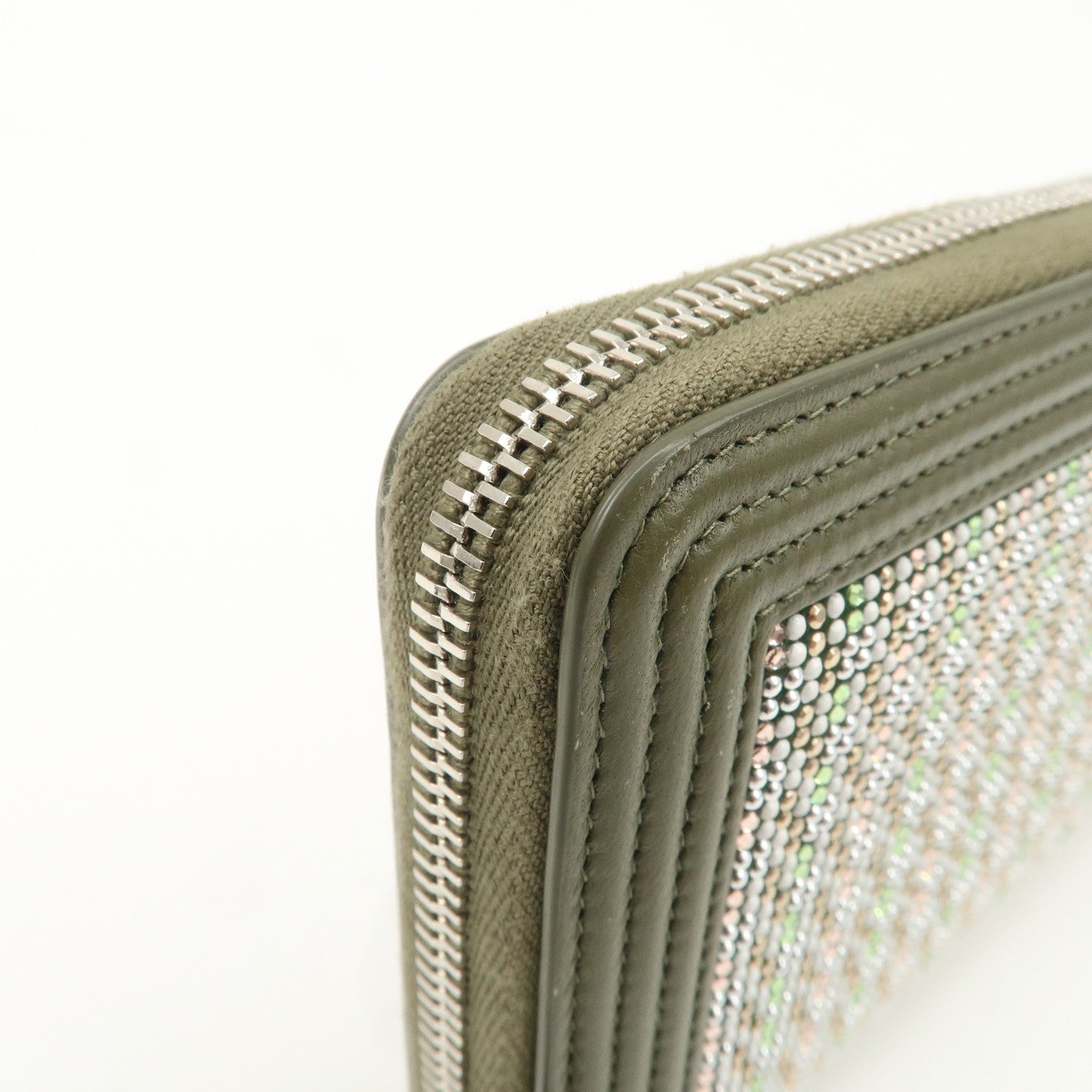 CHANEL Boy Chanel Rhine Stone Leather Round Zipper Long Wallet Used