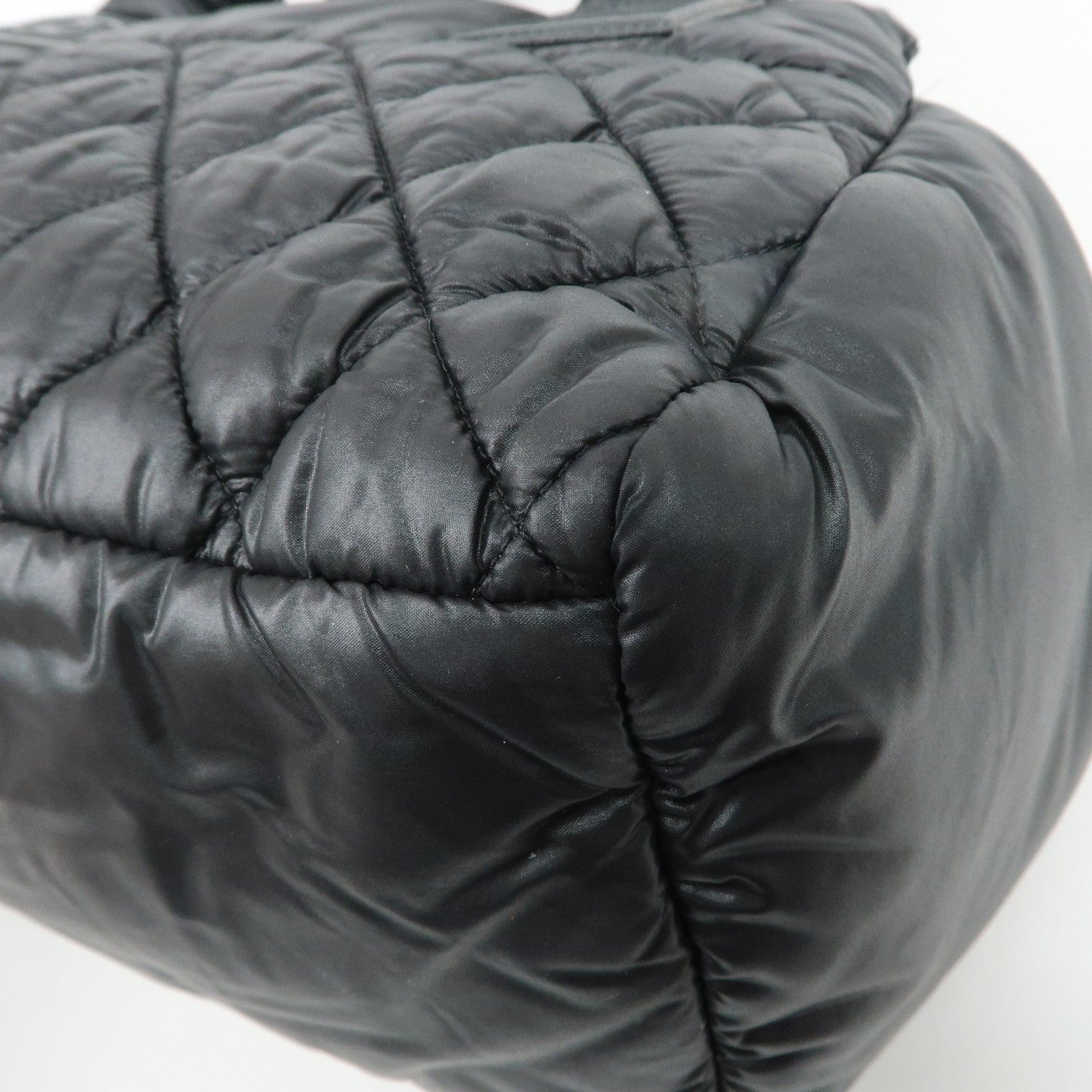 CHANEL COCO Cocoon Nylon Leather Tote Bag Hand Bag Black Used